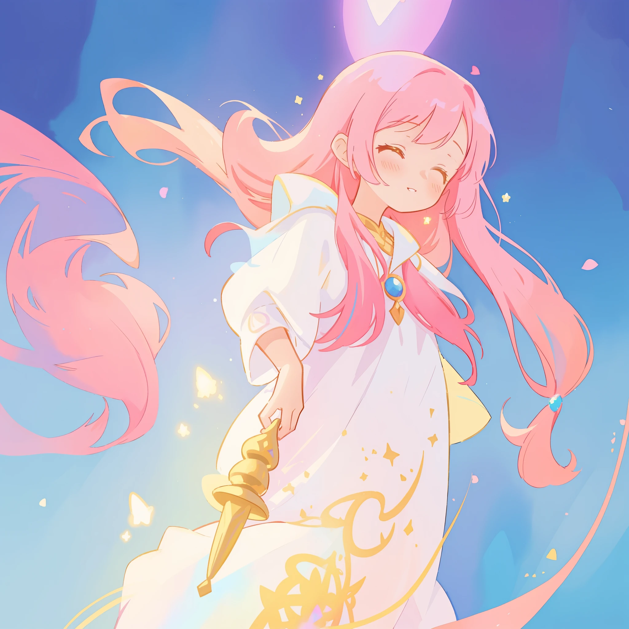 beautiful girl in white fantasy arabian two-piece dress, arabian princess, long colorful sparkling pink hair, watercolor illustration, Lois van Baarle, glowing aura around her, Glen Keane, jen bartel, glowing hair, beautiful digital illustration, fantasia background, beautiful, masterpiece, best quality, anime disney style, golden ratio, perfect composition