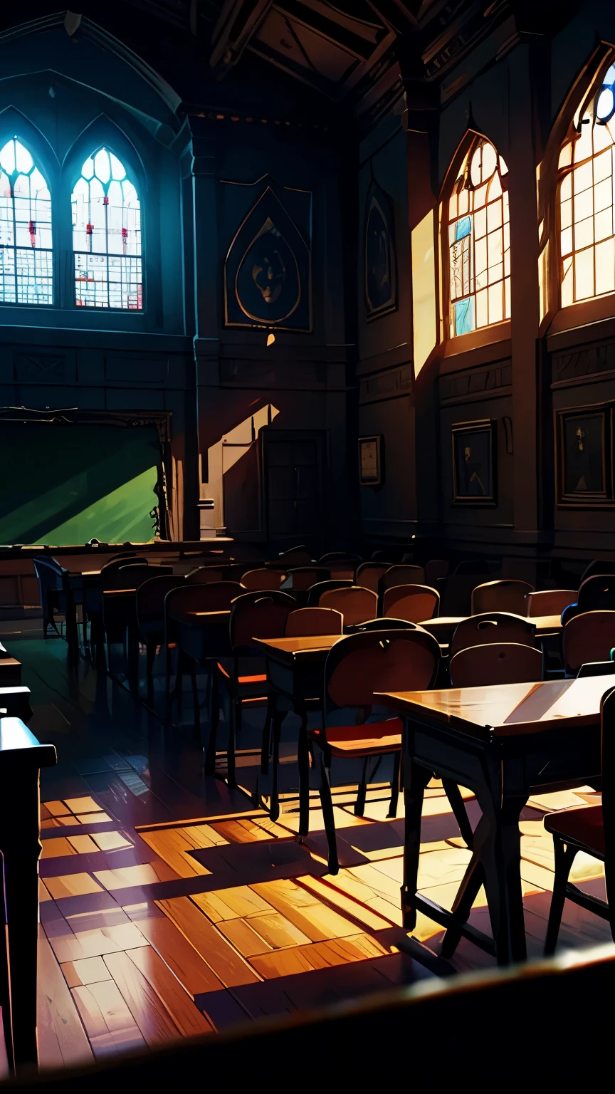 Magic school, dark, moody, scary, dark fantasy, the inside, medieval, classroom, mystery, horror, the rooms, the classes