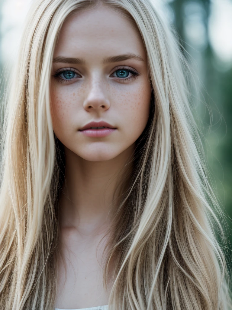 close up 1girl in, teenager, Solo, Aesthetic artwork, blond, straight blonde hair, super long blonde hair, light blue eyes, some small freckles, pale skin, small breasts, runners body, (thin hips, thin waist: 1.1), detailed skin, shy smile, 24mm, 4k textures, soft cinematic light, RAW photo, photorealism, photorealistic, intricate, elegant, highly detailed, sharp focus, ((((cinematic look)))), soothing tones, insane details, intricate details, hyperdetailed, low contrast, soft cinematic light, dim colors, exposure blend, hdr, faded