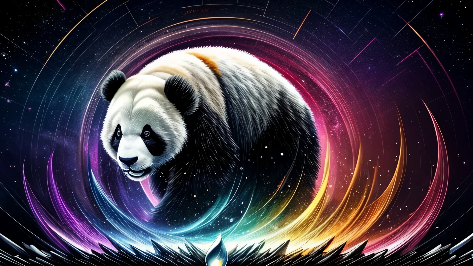 arte oficial, Papel de parede unificado de 8k, planetas, galaxias, dynamic angle, panda, fone de ouvido, The Most Chaotic Forms, elegance, cores brilhantes, romantismo, Atmosfera, notas musicais, Brasil, music