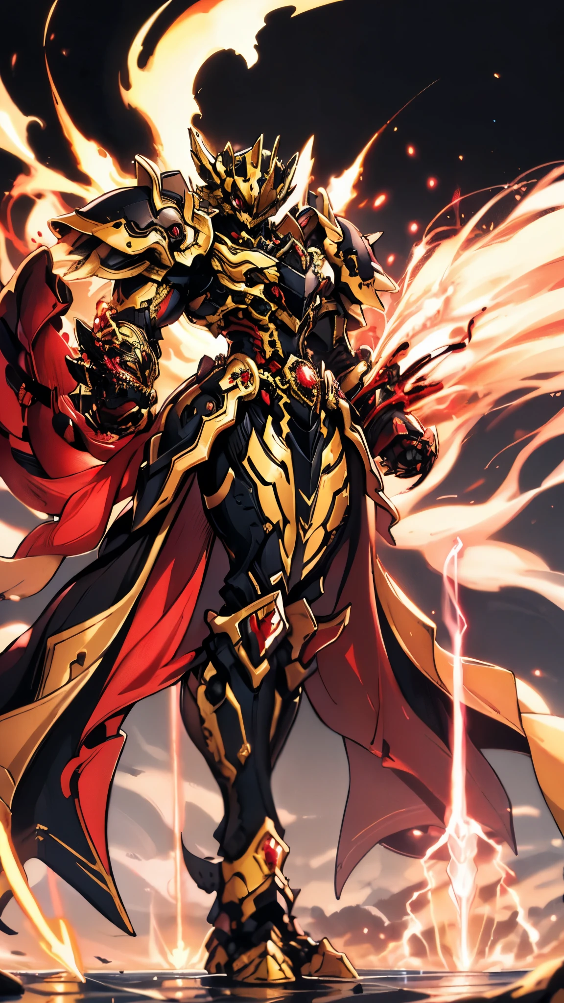 A woman adorned in fantasy-style full-body armor, a crown-concept fully enclosed helmet that unveils only her eyes, a composite layered chest plate, fully encompassing shoulder and hand guards, a lightweight waist armor, form-fitting shin guards, the overall design is heavy-duty yet flexible, ((the armor gleams with a golden glow, complemented by red and blue accents)), exhibiting a noble aura, she floats above a fantasy-surreal high-tech city, this character embodies a finely crafted fantasy-surreal style armored hero in anime style, exquisite and mature manga art style, (Queen bee mixed with Spider concept Armor, plasma, blood), ((Element, energy, elegant, goddess, femminine:1.5)), metallic, high definition, best quality, highres, ultra-detailed, ultra-fine painting, extremely delicate, professional, anatomically correct, symmetrical face, extremely detailed eyes and face, high quality eyes, creativity, RAW photo, UHD, 32k, Natural light, cinematic lighting, masterpiece-anatomy-perfect, masterpiece:1.5