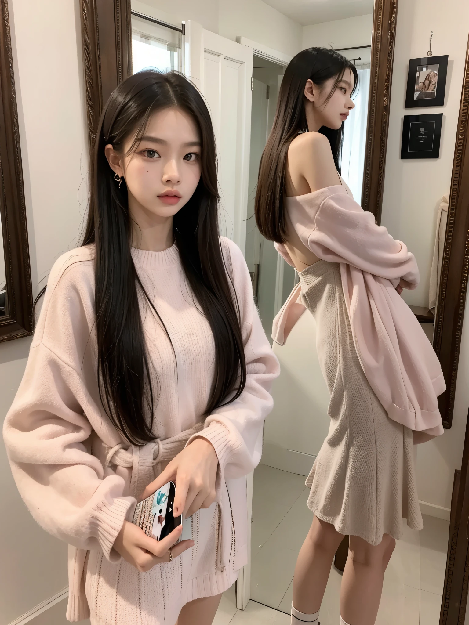 blackpink's jennie taking a photo in front of a mirror.
