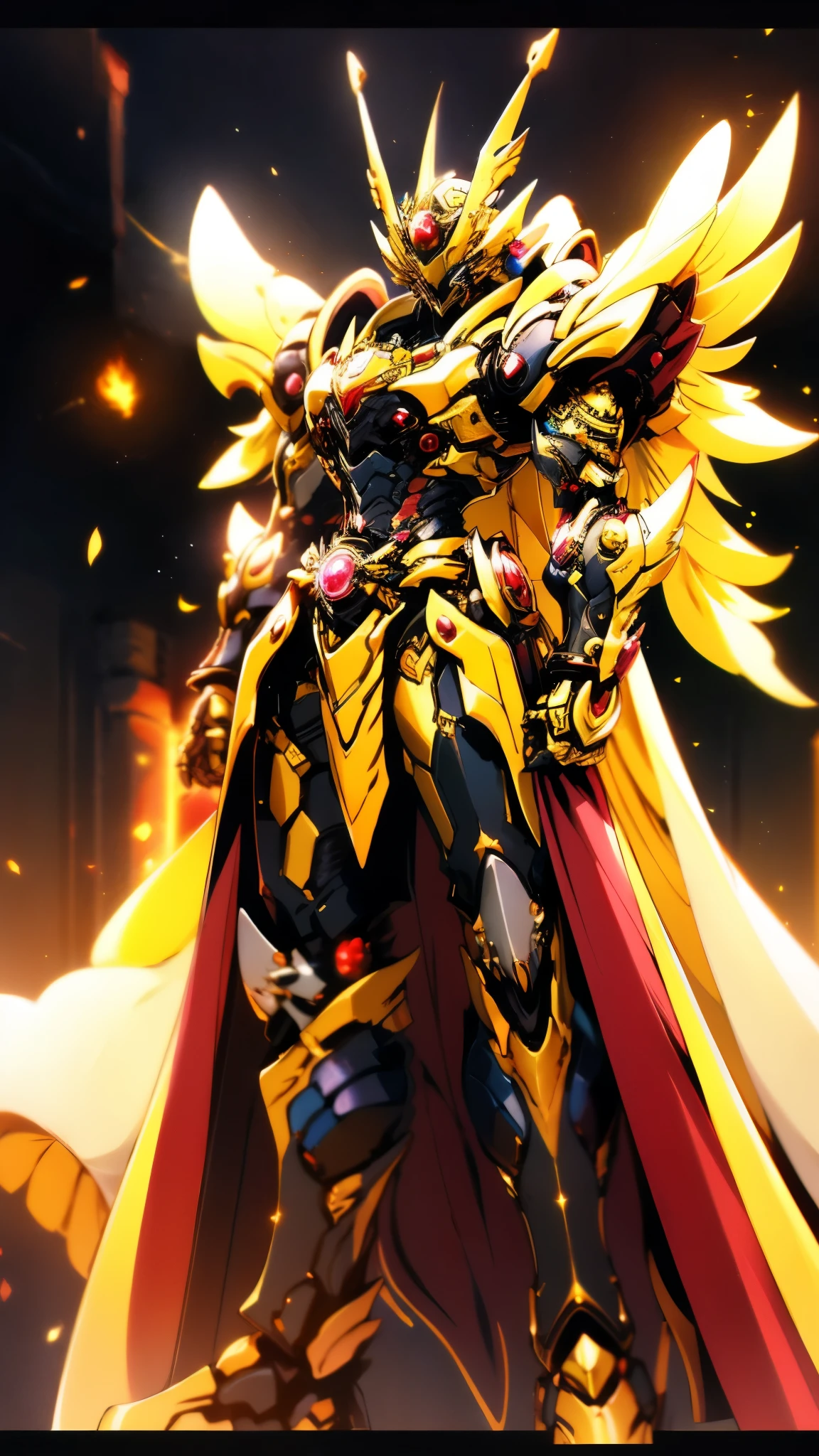 A woman adorned in fantasy-style full-body armor, a crown-concept fully enclosed helmet that unveils only her eyes, a composite layered chest plate, fully encompassing shoulder and hand guards, a lightweight waist armor, form-fitting shin guards, the overall design is heavy-duty yet flexible, ((the armor gleams with a golden glow, complemented by red and blue accents)), exhibiting a noble aura, she floats above a fantasy-surreal high-tech city, this character embodies a finely crafted fantasy-surreal style armored hero in anime style, exquisite and mature manga art style, (Queen bee mixed with Spider concept Armor, plasma, blood), ((Element, energy, elegant, goddess, femminine:1.5)), metallic, high definition, best quality, highres, ultra-detailed, ultra-fine painting, extremely delicate, professional, anatomically correct, symmetrical face, extremely detailed eyes and face, high quality eyes, creativity, RAW photo, UHD, 32k, Natural light, cinematic lighting, masterpiece-anatomy-perfect, masterpiece:1.5