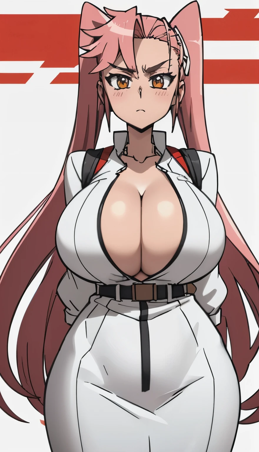 SFW, (highschool clothes) (gigantic breasts, huge breasts, Big breast), firm breasts, slim waist, curvy figure, arms behind back, takagi saya, cleavage_cutout, long hair