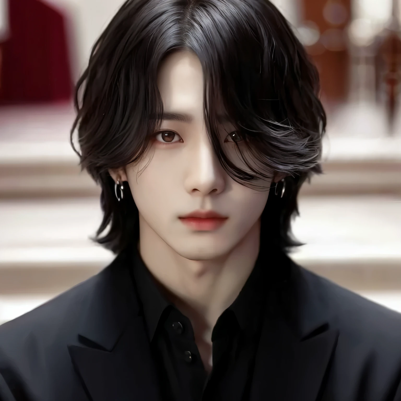 There's a man in a black jacket and a black shirt, Cai Xukun, inspirado em Yanjun Cheng, Jungkook, Yoongi de cabelo preto, Yanjun Chengt, Jinyoung Shin, inspirado em jeonseok lee, handsome androgynous prince, inspirado em Zhang Han, kpop idol portrait, taejune kim, Kim Doyoung, Jung Jaehyun