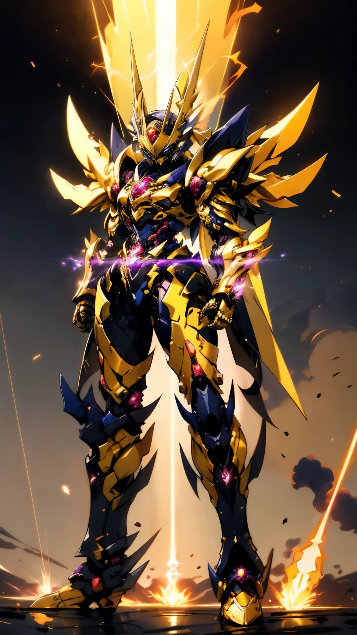 A woman adorned in fantasy-style full-body armor, a crown-concept fully enclosed helmet that unveils only her eyes, a composite layered chest plate, fully encompassing shoulder and hand guards, a lightweight waist armor, form-fitting shin guards, the overall design is heavy-duty yet flexible, ((the armor gleams with a golden glow, complemented by red and blue accents)), exhibiting a noble aura, she floats above a fantasy-surreal high-tech city, this character embodies a finely crafted fantasy-surreal style armored hero in anime style, exquisite and mature manga art style, (Queen bee mixed with Spider concept Armor, plasma, blood), ((Element, energy, elegant, goddess, femminine:1.5)), metallic, high definition, best quality, highres, ultra-detailed, ultra-fine painting, extremely delicate, professional, anatomically correct, symmetrical face, extremely detailed eyes and face, high quality eyes, creativity, RAW photo, UHD, 32k, Natural light, cinematic lighting, masterpiece-anatomy-perfect, masterpiece:1.5