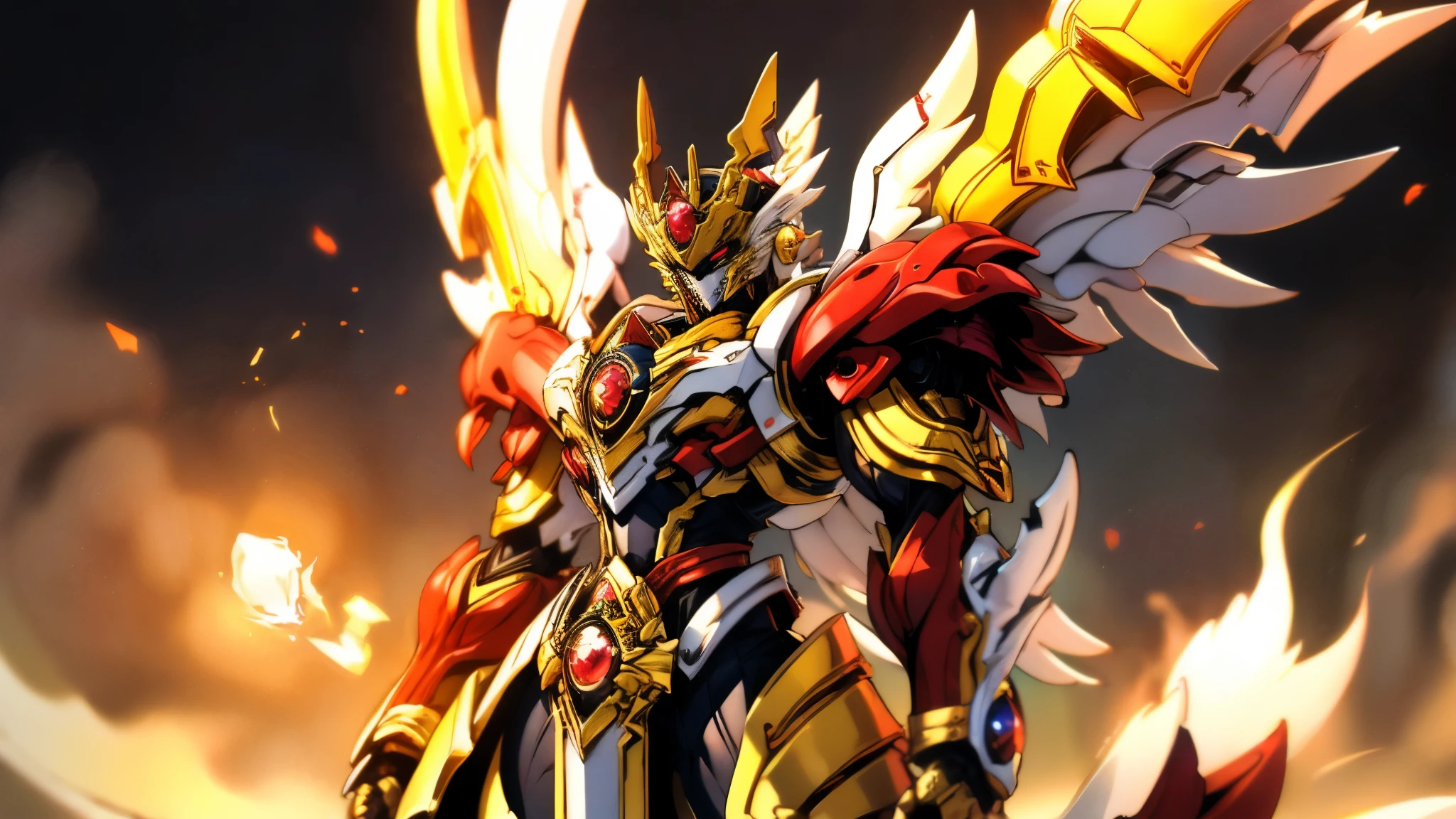 A woman adorned in fantasy-style full-body armor, a crown-concept fully enclosed helmet that unveils only her eyes, a composite layered chest plate, fully encompassing shoulder and hand guards, a lightweight waist armor, form-fitting shin guards, the overall design is heavy-duty yet flexible, ((the armor gleams with a golden glow, complemented by red and blue accents)), exhibiting a noble aura, she floats above a fantasy-surreal high-tech city, this character embodies a finely crafted fantasy-surreal style armored hero in anime style, exquisite and mature manga art style, (Queen bee mixed with Spider concept Armor, plasma, blood), ((Element, energy, elegant, goddess, femminine:1.5)), metallic, high definition, best quality, highres, ultra-detailed, ultra-fine painting, extremely delicate, professional, anatomically correct, symmetrical face, extremely detailed eyes and face, high quality eyes, creativity, RAW photo, UHD, 32k, Natural light, cinematic lighting, masterpiece-anatomy-perfect, masterpiece:1.5