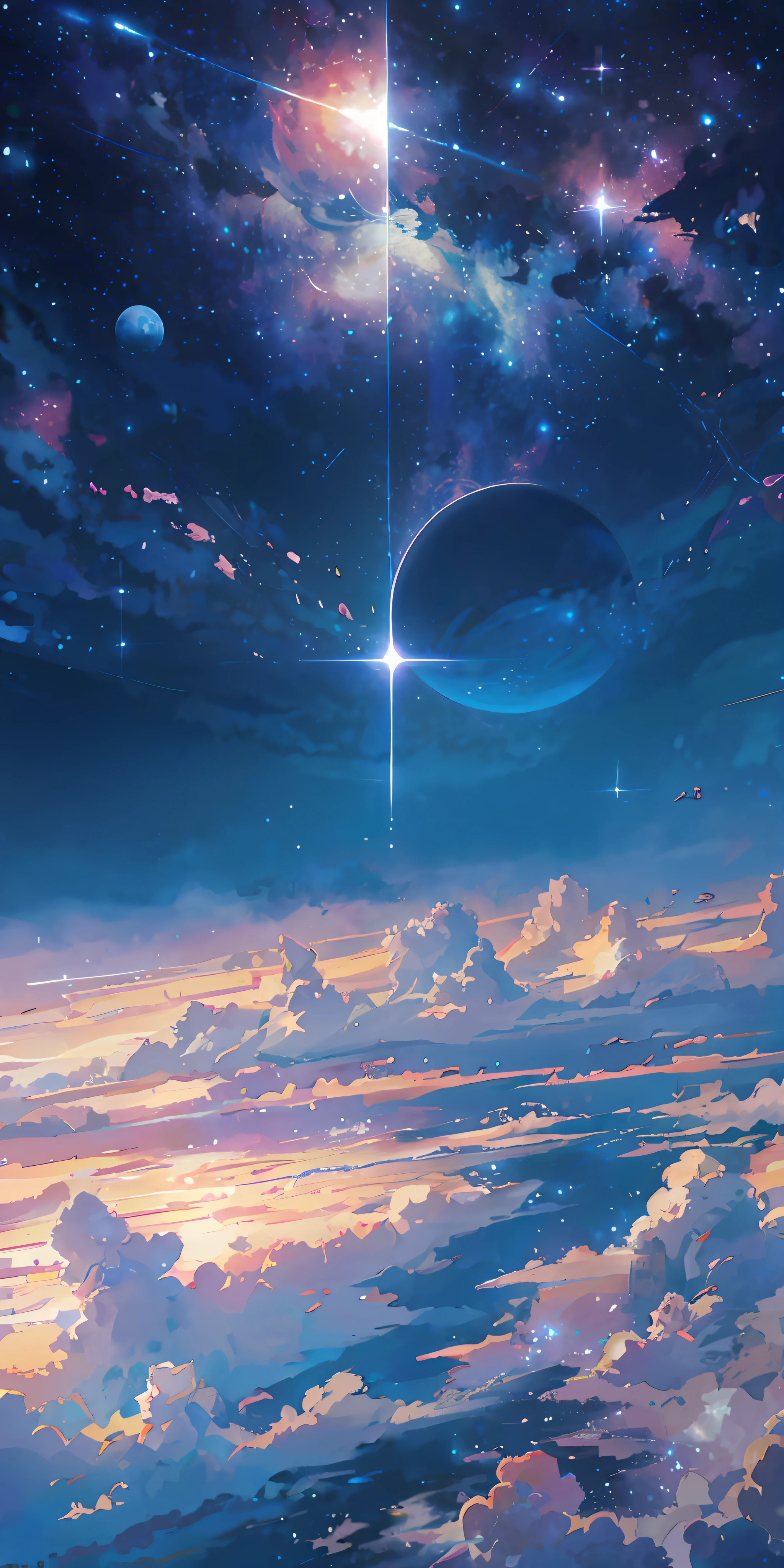 anime style scene&#39;un ciel magnifique avec une étoile et une planète, ciels cosmiques. par Makoto Shinkai, Fond d&#39;screen&#39;4K animated art, Fond d&#39;screen&#39;4K animated art, Fond d&#39;screen&#39;8K animated art, Fond d&#39;4k animated screen, fond d&#39;4k animated screen, Fond d&#39;4k animated screen, great animation, fond d&#39;amazing screen, fond d&#39;anime, planète paradisiaque en arrière-plan, fond d&#39;anime art