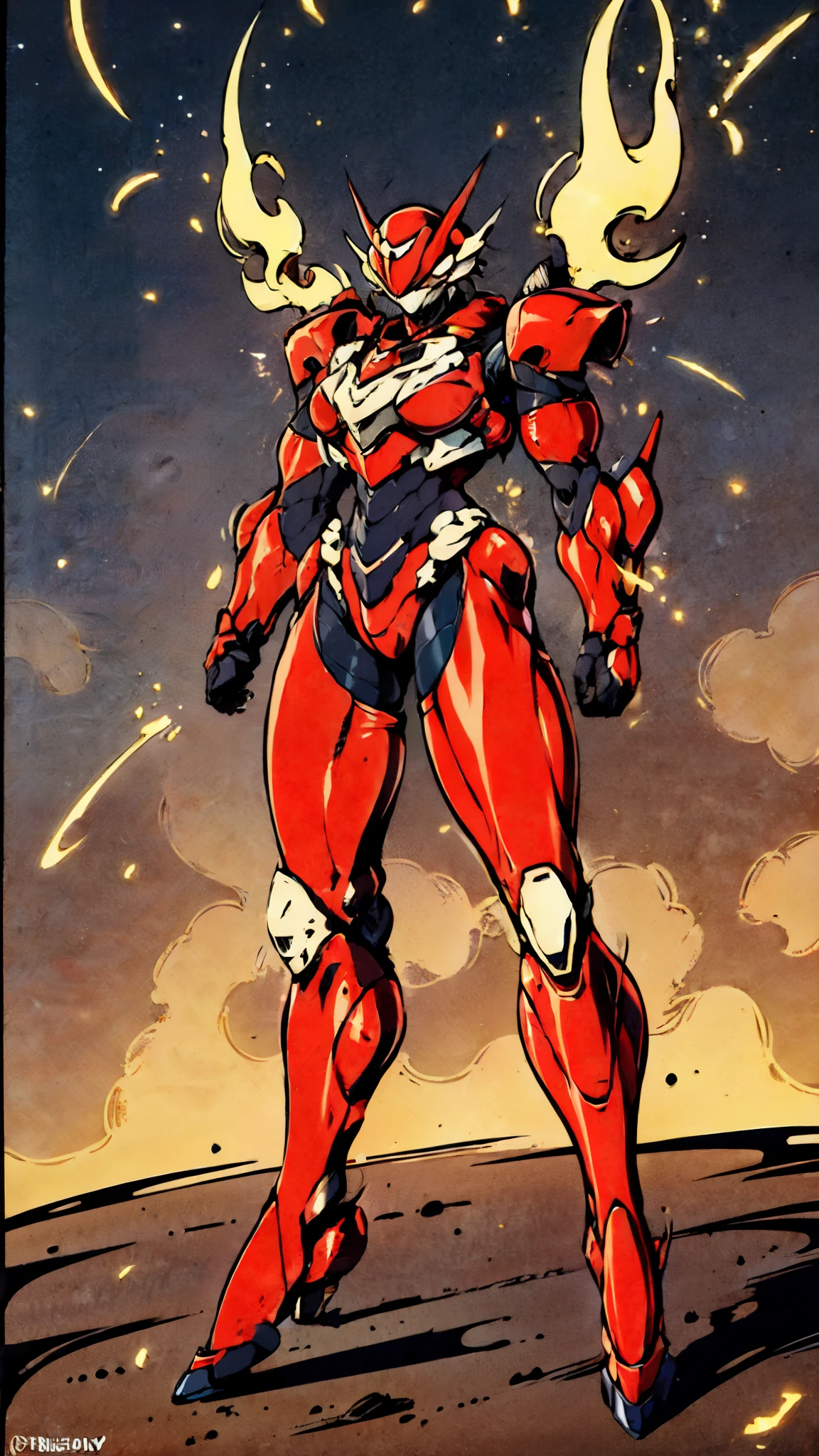 A woman adorned in fantasy-style full-body armor, a crown-concept fully enclosed helmet that unveils only her eyes, a composite layered chest plate, fully encompassing shoulder and hand guards, a lightweight waist armor, form-fitting shin guards, the overall design is heavy-duty yet flexible, ((the armor gleams with a golden glow, complemented by red and blue accents)), exhibiting a noble aura, she floats above a fantasy-surreal high-tech city, this character embodies a finely crafted fantasy-surreal style armored hero in anime style, exquisite and mature manga art style, (Queen bee mixed with Spider concept Armor, plasma, blood), ((Element, energy, elegant, goddess, femminine:1.5)), metallic, high definition, best quality, highres, ultra-detailed, ultra-fine painting, extremely delicate, professional, anatomically correct, symmetrical face, extremely detailed eyes and face, high quality eyes, creativity, RAW photo, UHD, 32k, Natural light, cinematic lighting, masterpiece-anatomy-perfect, masterpiece:1.5