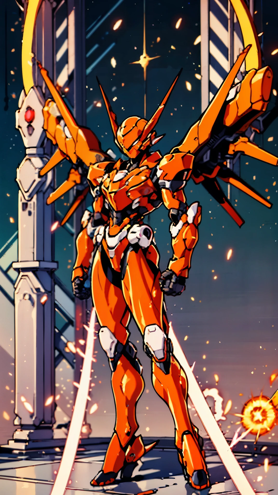 A woman adorned in fantasy-style full-body armor, a crown-concept fully enclosed helmet that unveils only her eyes, a composite layered chest plate, fully encompassing shoulder and hand guards, a lightweight waist armor, form-fitting shin guards, the overall design is heavy-duty yet flexible, ((the armor gleams with a golden glow, complemented by red and blue accents)), exhibiting a noble aura, she floats above a fantasy-surreal high-tech city, this character embodies a finely crafted fantasy-surreal style armored hero in anime style, exquisite and mature manga art style, (Queen bee mixed with Spider concept Armor, plasma, blood), ((Element, energy, elegant, goddess, femminine:1.5)), metallic, high definition, best quality, highres, ultra-detailed, ultra-fine painting, extremely delicate, professional, anatomically correct, symmetrical face, extremely detailed eyes and face, high quality eyes, creativity, RAW photo, UHD, 32k, Natural light, cinematic lighting, masterpiece-anatomy-perfect, masterpiece:1.5