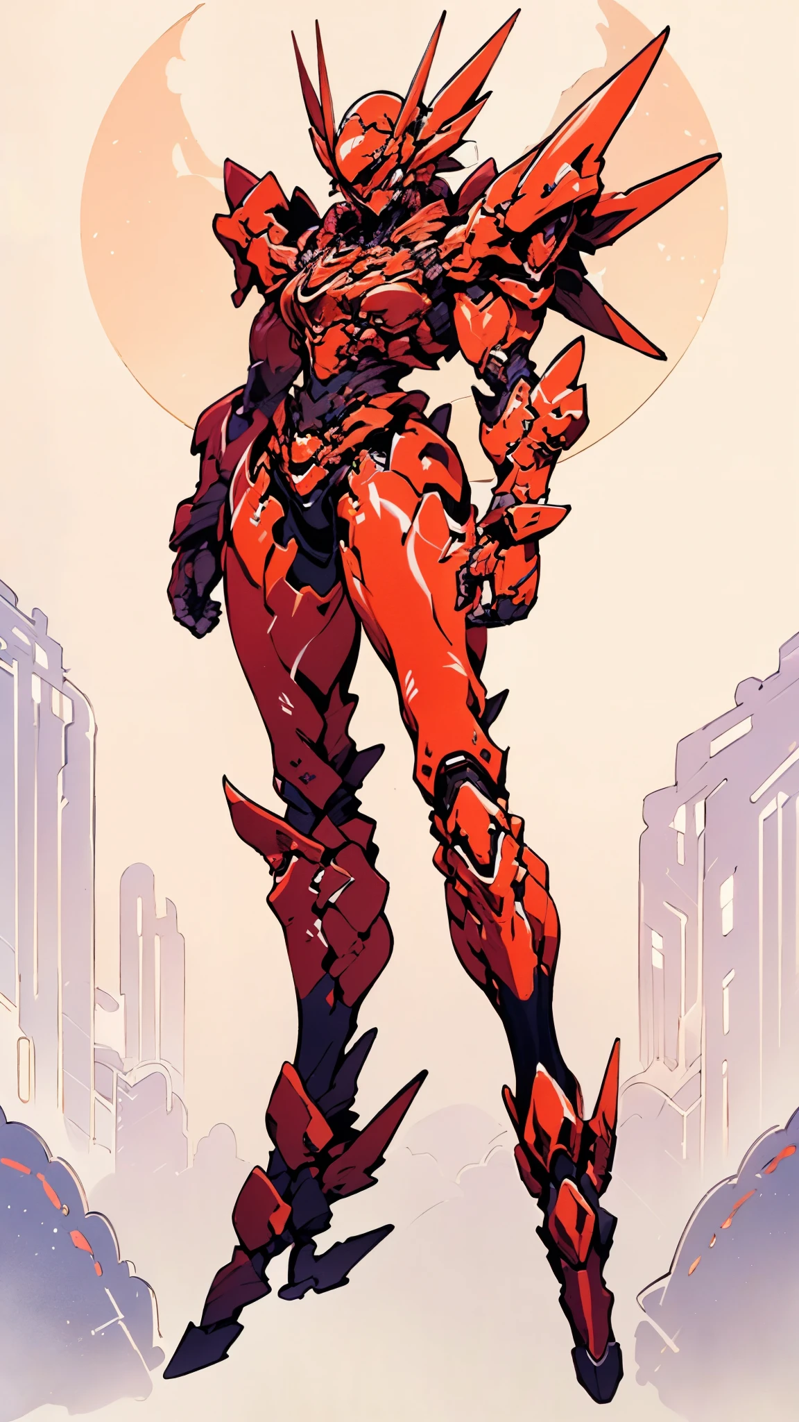 A woman adorned in fantasy-style full-body armor, a crown-concept fully enclosed helmet that unveils only her eyes, a composite layered chest plate, fully encompassing shoulder and hand guards, a lightweight waist armor, form-fitting shin guards, the overall design is heavy-duty yet flexible, ((the armor gleams with a golden glow, complemented by red and blue accents)), exhibiting a noble aura, she floats above a fantasy-surreal high-tech city, this character embodies a finely crafted fantasy-surreal style armored hero in anime style, exquisite and mature manga art style, (Queen bee mixed with Spider concept Armor, plasma, blood), ((Element, energy, elegant, goddess, femminine:1.5)), metallic, high definition, best quality, highres, ultra-detailed, ultra-fine painting, extremely delicate, professional, anatomically correct, symmetrical face, extremely detailed eyes and face, high quality eyes, creativity, RAW photo, UHD, 32k, Natural light, cinematic lighting, masterpiece-anatomy-perfect, masterpiece:1.5