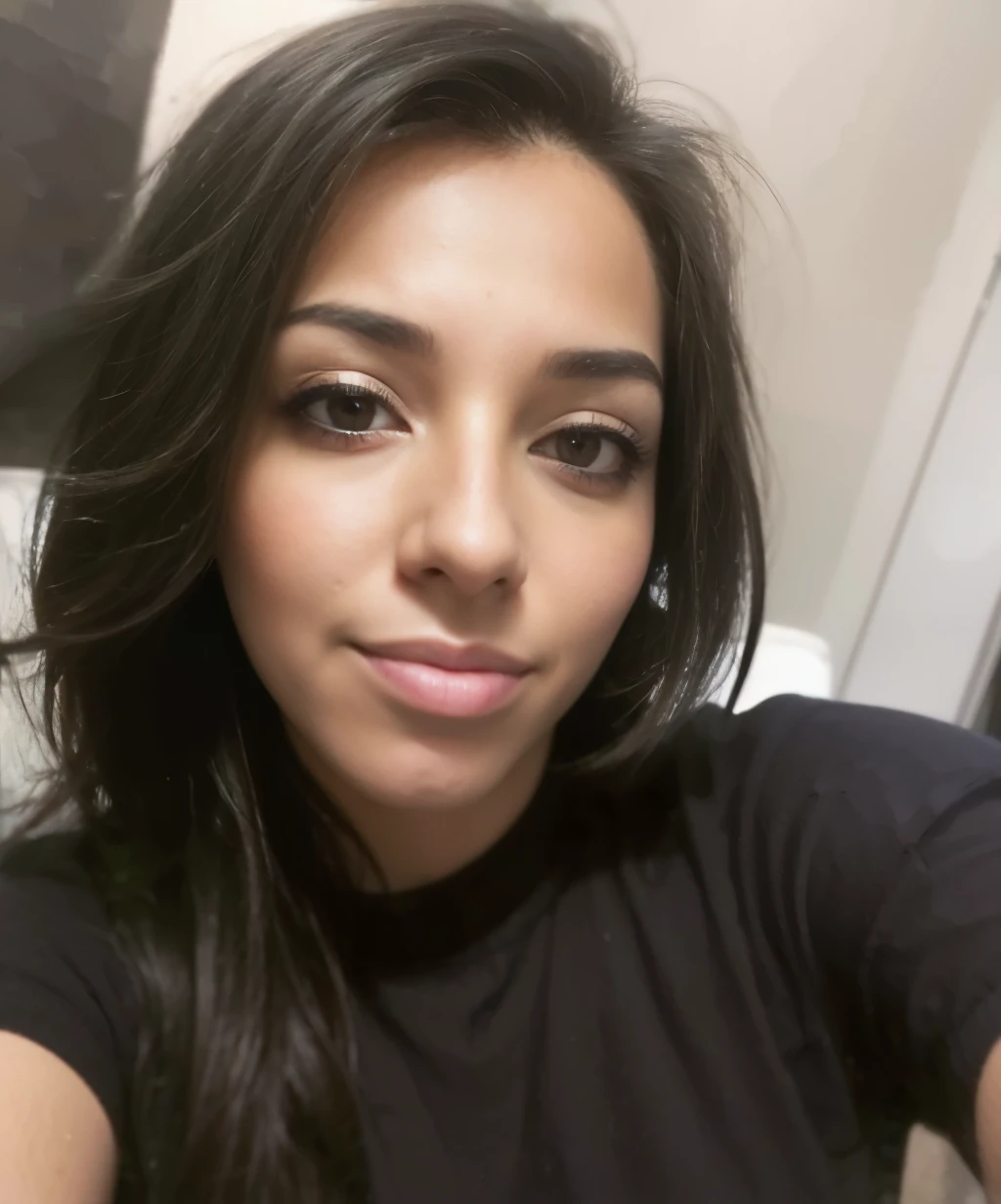 there is a woman with long black hair and a black shirt, Alanis Guillen, selfie de uma jovem, looks like fabiula nascimento, Mulher de 30 anos de Cuba, imagem de perfil, cabelo preto e olhos grandes, com cabelo preto, foto selfie, cerca de 19 anos, lindo rosto latina
