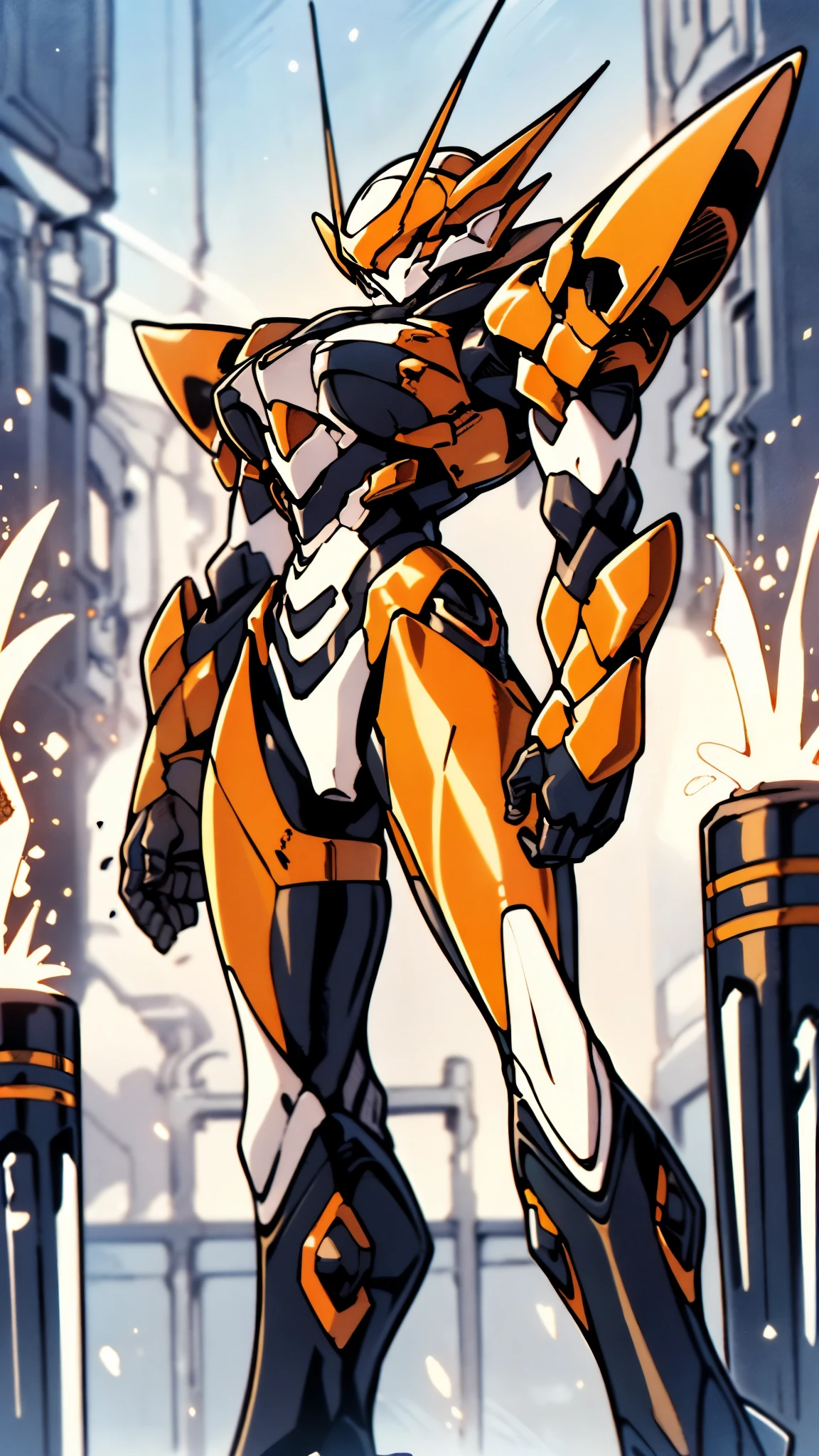 A woman adorned in fantasy-style full-body armor, a crown-concept fully enclosed helmet that unveils only her eyes, a composite layered chest plate, fully encompassing shoulder and hand guards, a lightweight waist armor, form-fitting shin guards, the overall design is heavy-duty yet flexible, ((the armor gleams with a golden glow, complemented by red and blue accents)), exhibiting a noble aura, she floats above a fantasy-surreal high-tech city, this character embodies a finely crafted fantasy-surreal style armored hero in anime style, exquisite and mature manga art style, (Queen bee mixed with Spider concept Armor, plasma, blood), ((Element, energy, elegant, goddess, femminine:1.5)), metallic, high definition, best quality, highres, ultra-detailed, ultra-fine painting, extremely delicate, professional, anatomically correct, symmetrical face, extremely detailed eyes and face, high quality eyes, creativity, RAW photo, UHD, 32k, Natural light, cinematic lighting, masterpiece-anatomy-perfect, masterpiece:1.5
