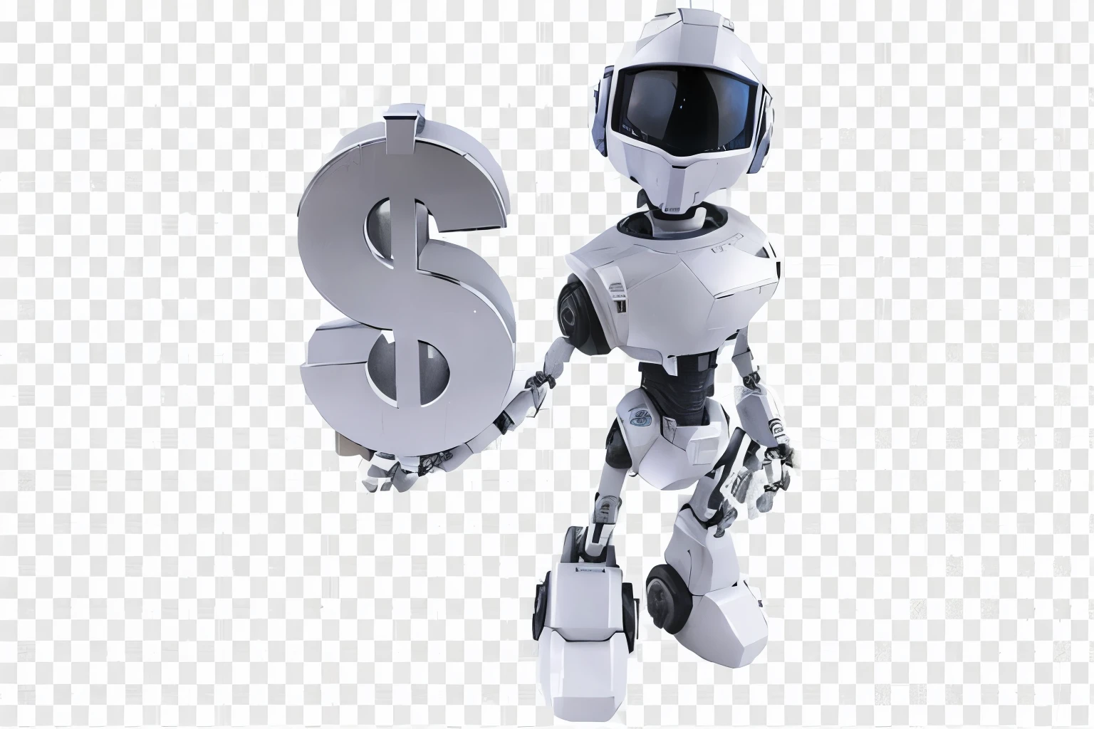 a white robot holding a dollar sign and a dollar sign, a robot, strong artificial intelligence, machines and futurist robots, white robot, robotic bionic technical, cybertronic robot, ((robot)), artificial intelligence!!, ( ( robot cyborgs ) ), pathetic robot, large robot, artificial intelligence, ad image, who is a robot, robot machinery, robot cyborg