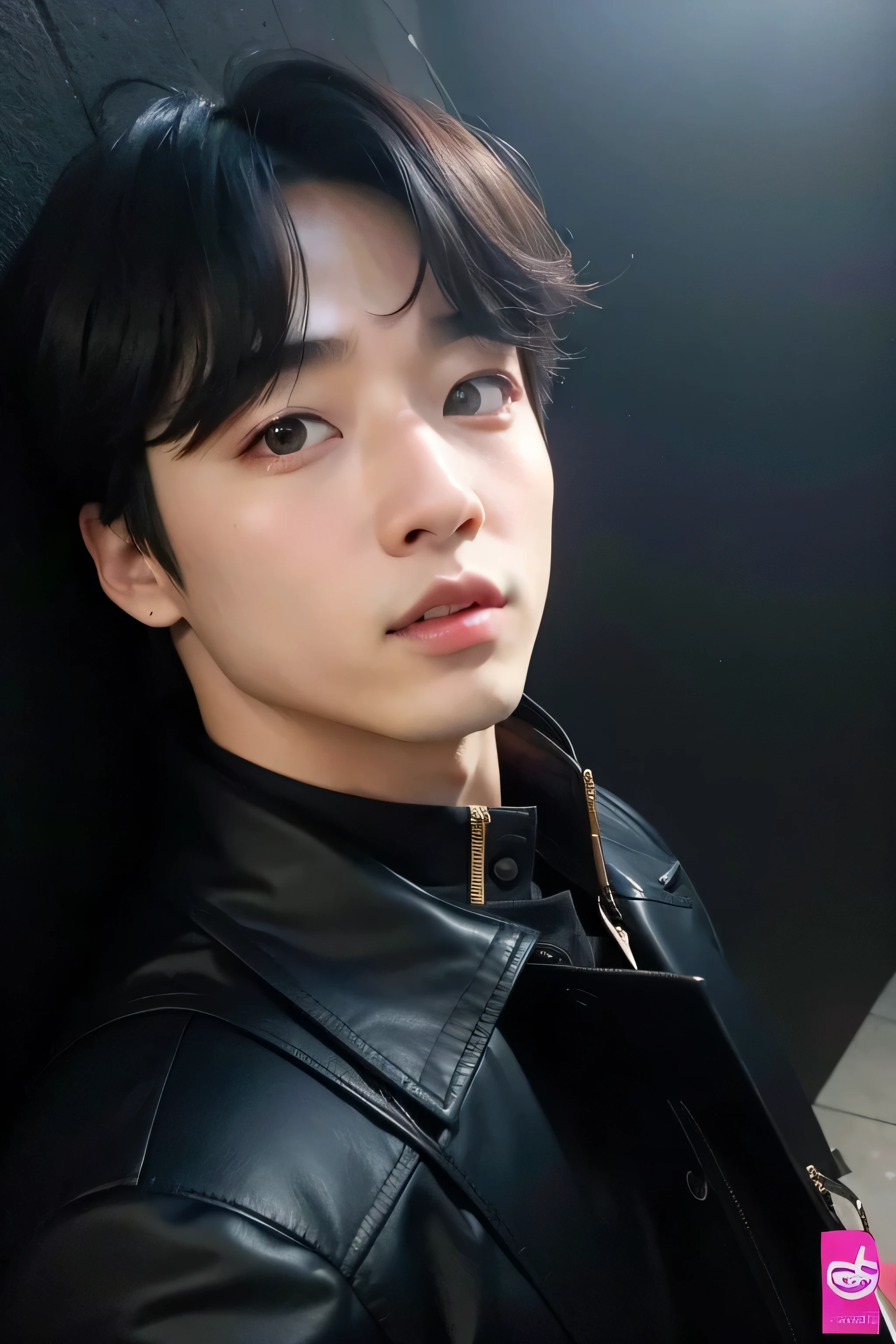 Arafed Asian man in black jacket and black shirt posing for a photo, jungkook, Jimin\labios regordetes, Jimin\swollen right eyelid, hyung tae, Jimin, jinyoung shin, Yoongi de pelo negro, parque jimin, foto de perfil, kim taejin, Foto de perfil de la foto de cabeza, ✨🕌🌙, taken in the early 2020s