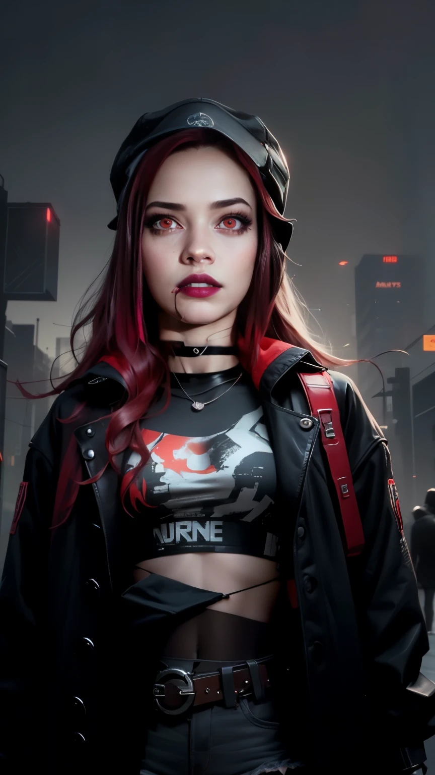 motor irreal:1.4,CG 64K ultra-realista, fotorrealista:1.4, textura da pele:1.4, obra-prima:1.4,estilo cyberpunk,Beautiful woman in hat,vaqueiros,cabelo longo e branco、Shorts amarelo estilo cyberpunk, Red pantyhose , The miniskirt is blue,