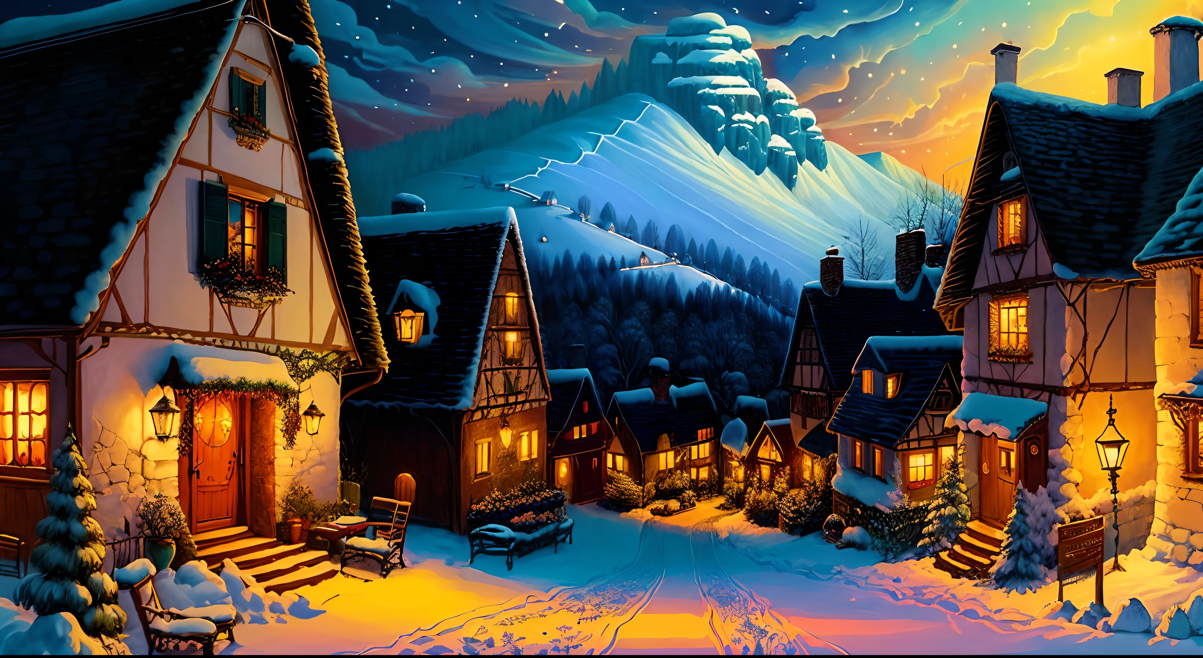 (extremely detailed Clipart art, best quality, cozy and magical ambiance),(nostalgia, a whimsical small village, delicate and charming),(enchanting, fairytale-like atmosphere, warmly lit environment)