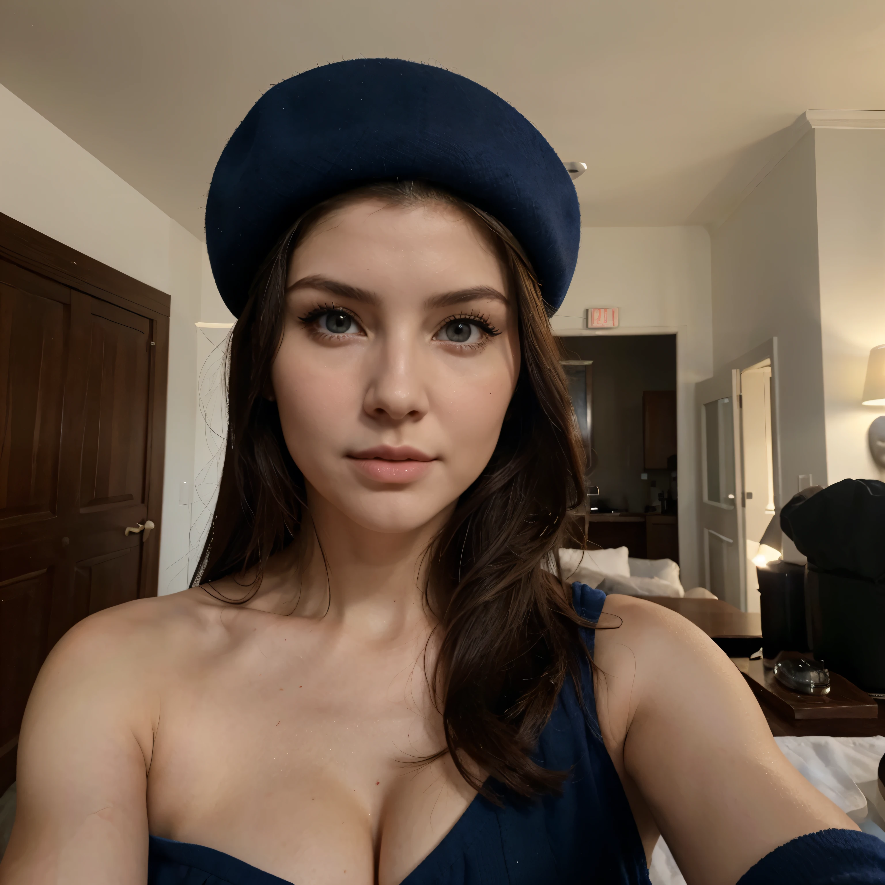 Selfie, visage Amanda Cerni, Yeux bleus, russe, beret