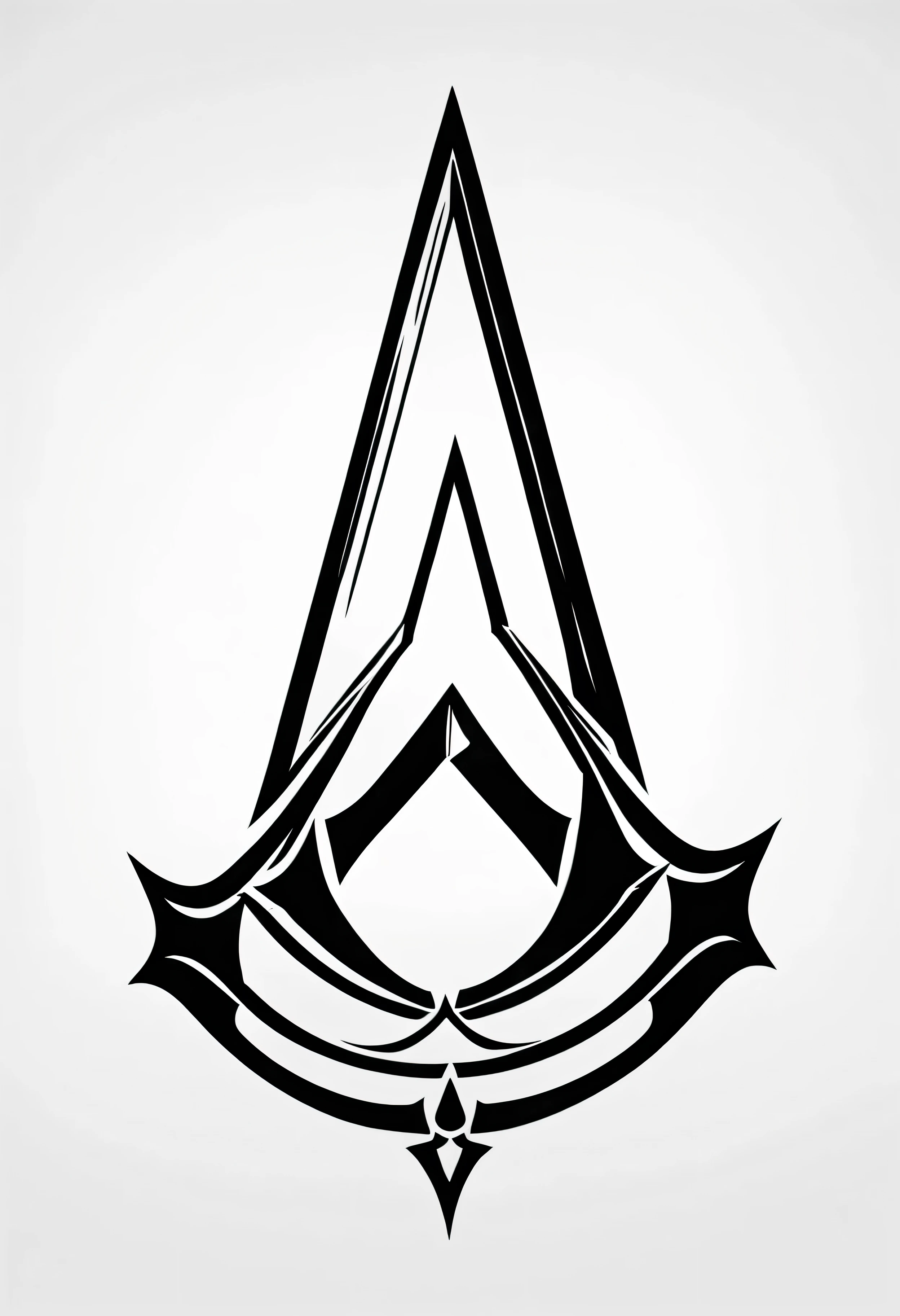 simbolo de assassins creed en color negro, fondo blanco