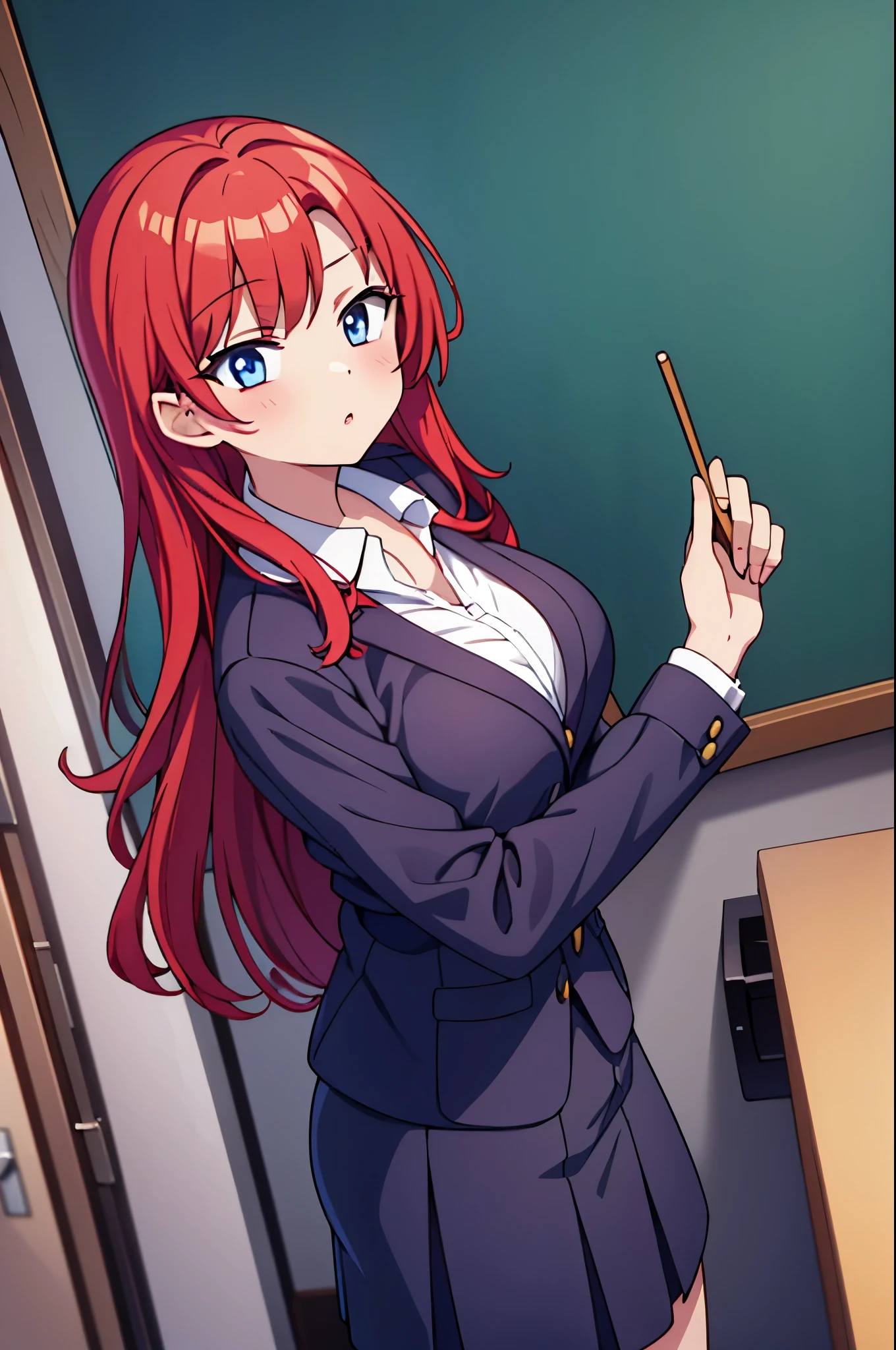 red hair, perfect waifu, school teacher, one girl