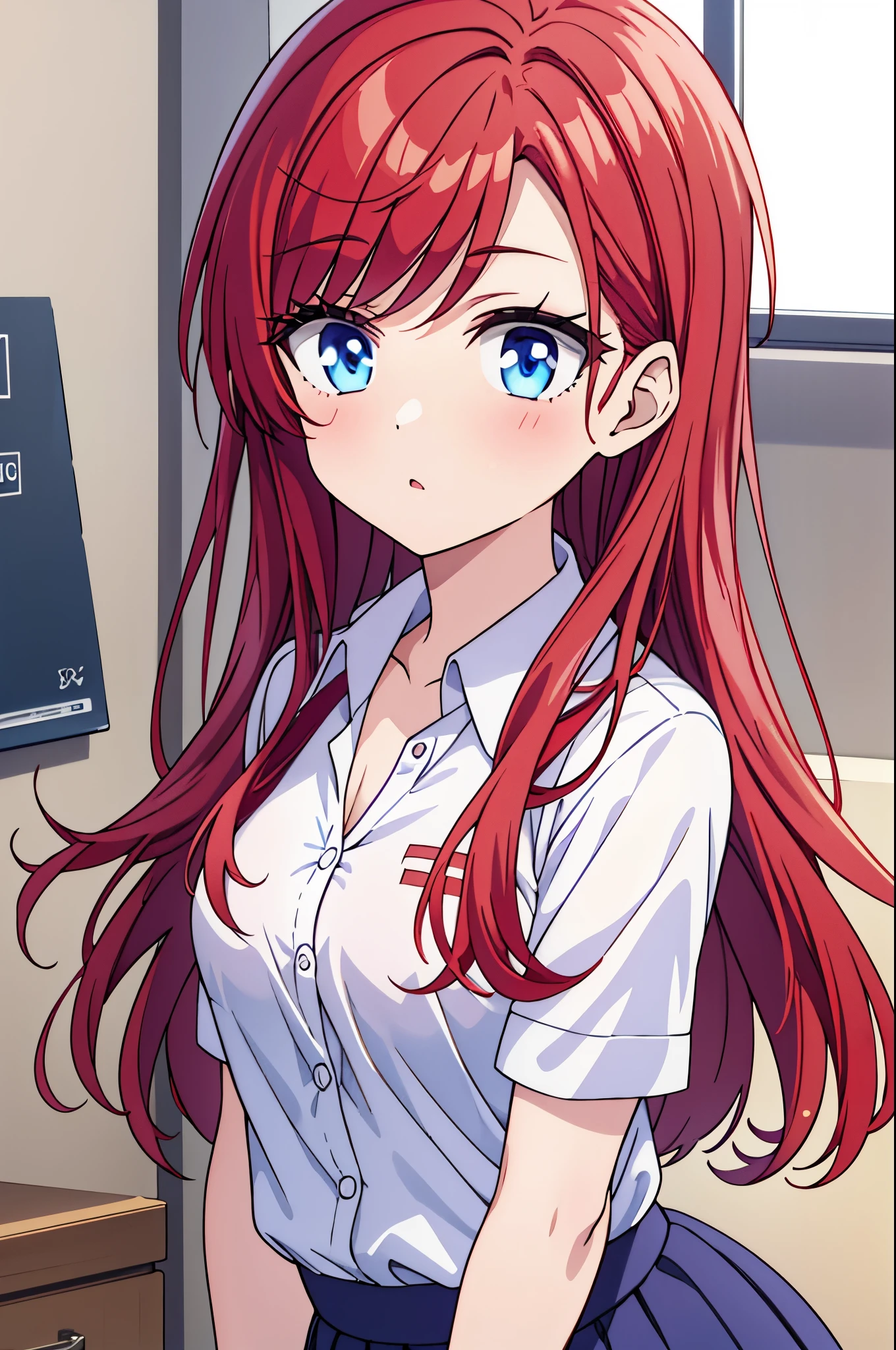 red hair, perfect waifu, school teacher, one girl