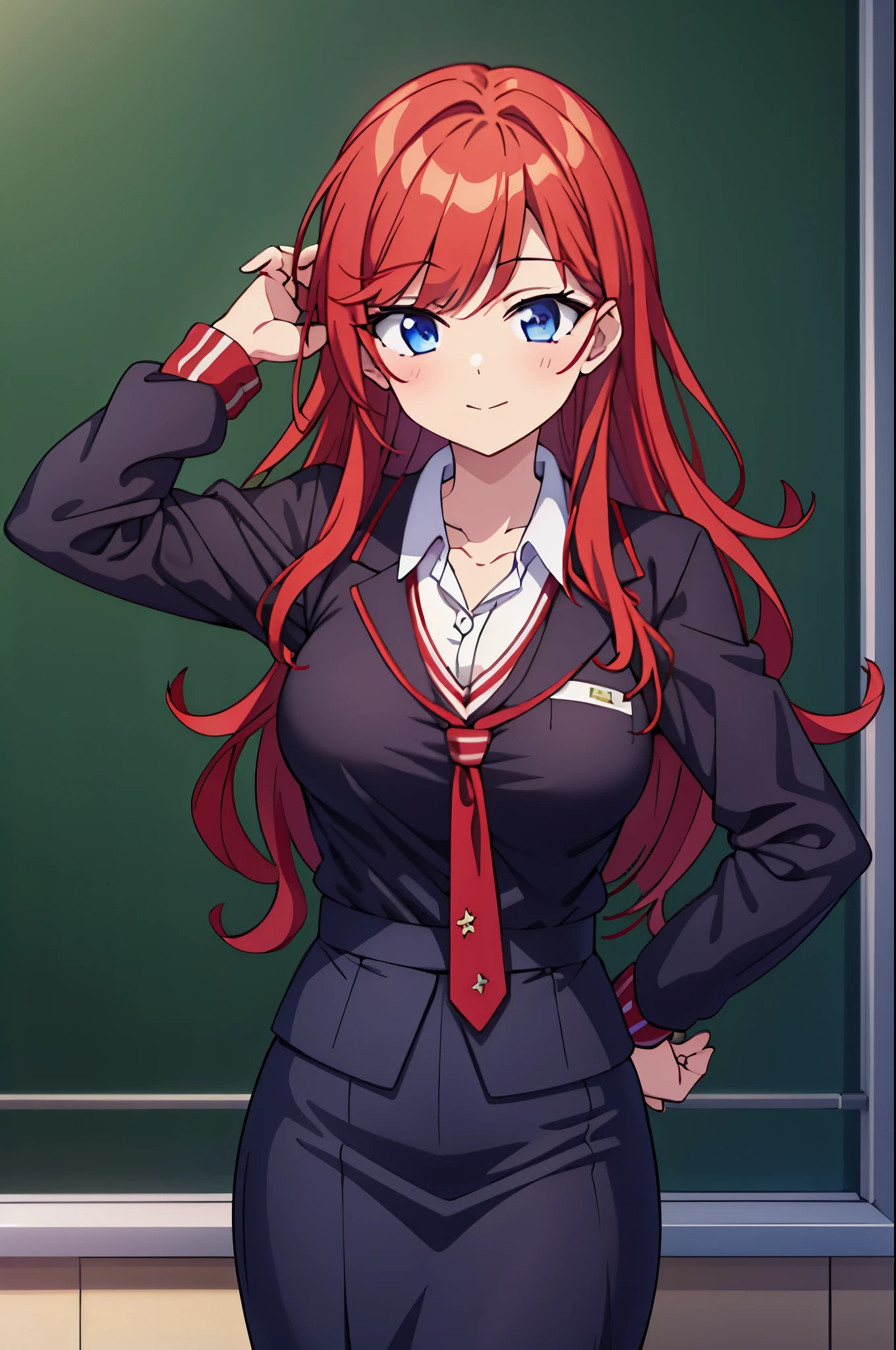 red hair, perfect waifu, school teacher, one girl