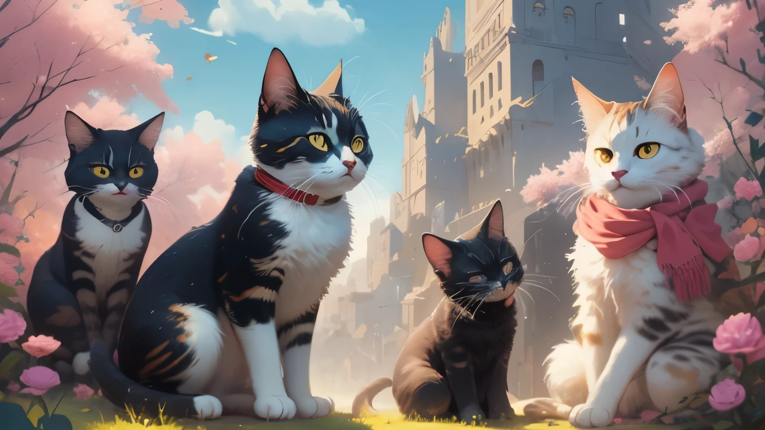 （masterpiece、need、Super exquisite、high resolution），There was a cat sitting on the grass looking at the sky, Anime visual of a cute cat, Anime cats, realistic Anime cats, Cat Warrior Fan Art, beautiful Anime catsgirl, Makoto Shinkai Cyril Rolando, anime art wallpaper 4k, Anime Art Wallpaper 4k, Lovely and detailed digital art, Lovely detailed artwork, 4k anime wallpaper，（Just grass and kittens looking up at the sky）