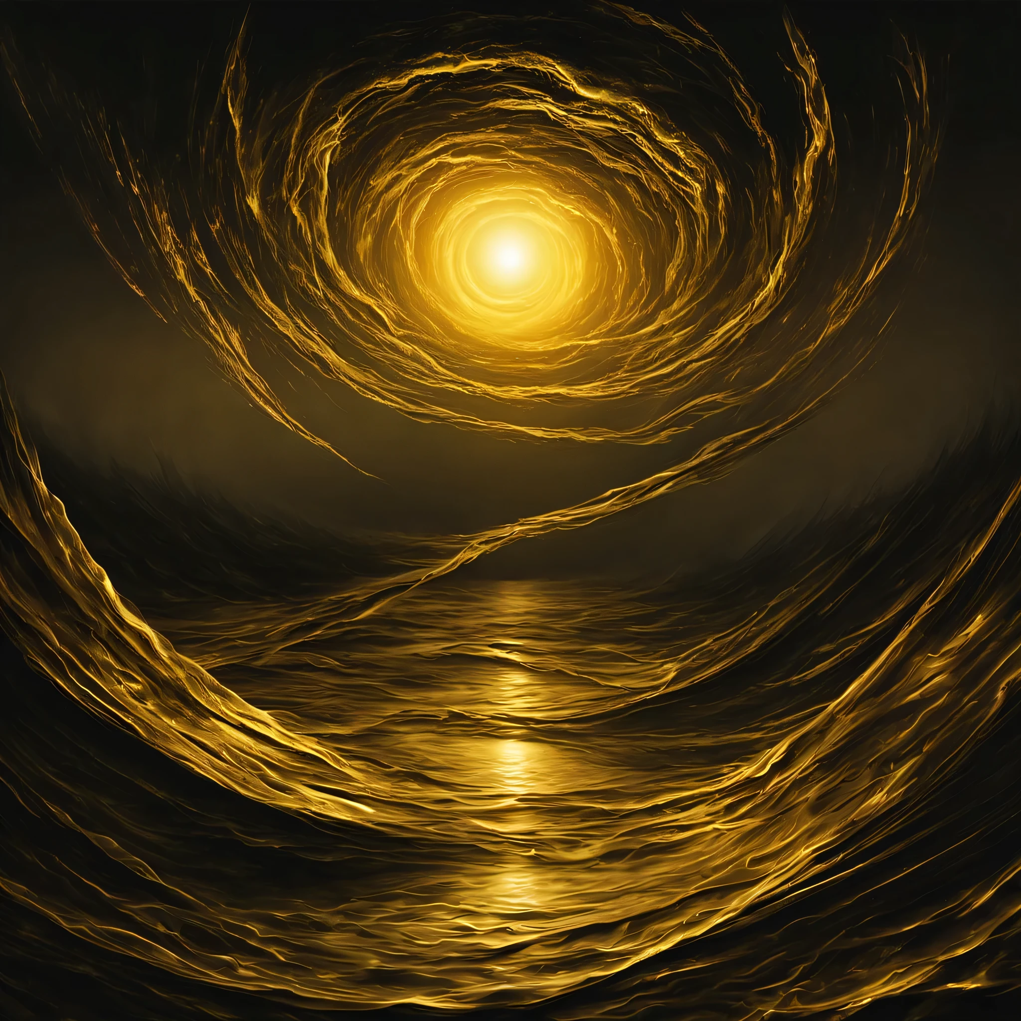 Warte auf Anweisungen: The liquid gold spreads out in all directions like a threatening sea of doom, eine endlose Flut aus echtem 999er Gold, die das Auge blendet und die Sinne gefangen nimmt. Jede Welle wirbelt wie eine dunkle Quelle aus reinem Gold, deren Bewegungen die Essenz von Untergang und Verzweiflung auszustrahlen scheinen. A liquid floats in the distance, totes Einhorn, whose once brilliant fur is now drenched in the golden tide, als eine schreckliche Erinnerung an das vergangene Leben und die verlorene Unschuld. The surface of this foreboding body of water is not just smooth, sondern strahlt auch eine erstickende Hitze aus, which envelops the viewer and immerses them in a feeling of hopeless darkness and oppression. But in the midst of this gloomy environment, Das Gold erscheint nachts wie ein funkelnder Sternenhimmel, Each glittering reflection of the sun on the surface illuminates the darkness and adds a touch of majestic splendor to the gloomy place. Es ist, like immersing yourself in a world, in which every element is made of pure gold - a surreally dark vision, which seems to exceed the limits of horror. This golden liquid gold is not just a feast for the eyes, sondern eine Erfahrung, that evokes the deepest fears and takes the imagination into a world of inescapable decay and unimaginable torment. Es ist, like immersing yourself in a world, in der alles aus purem Gold besteht, where every whirlpool and whirlpool of viscous gold holds a cruel punishment and the air is filled with an air of doom. This liquid gold is a place of eternal damnation and endless torment, that envelops the senses in darkness and plunges the imagination into an abyss of gloomy horror.