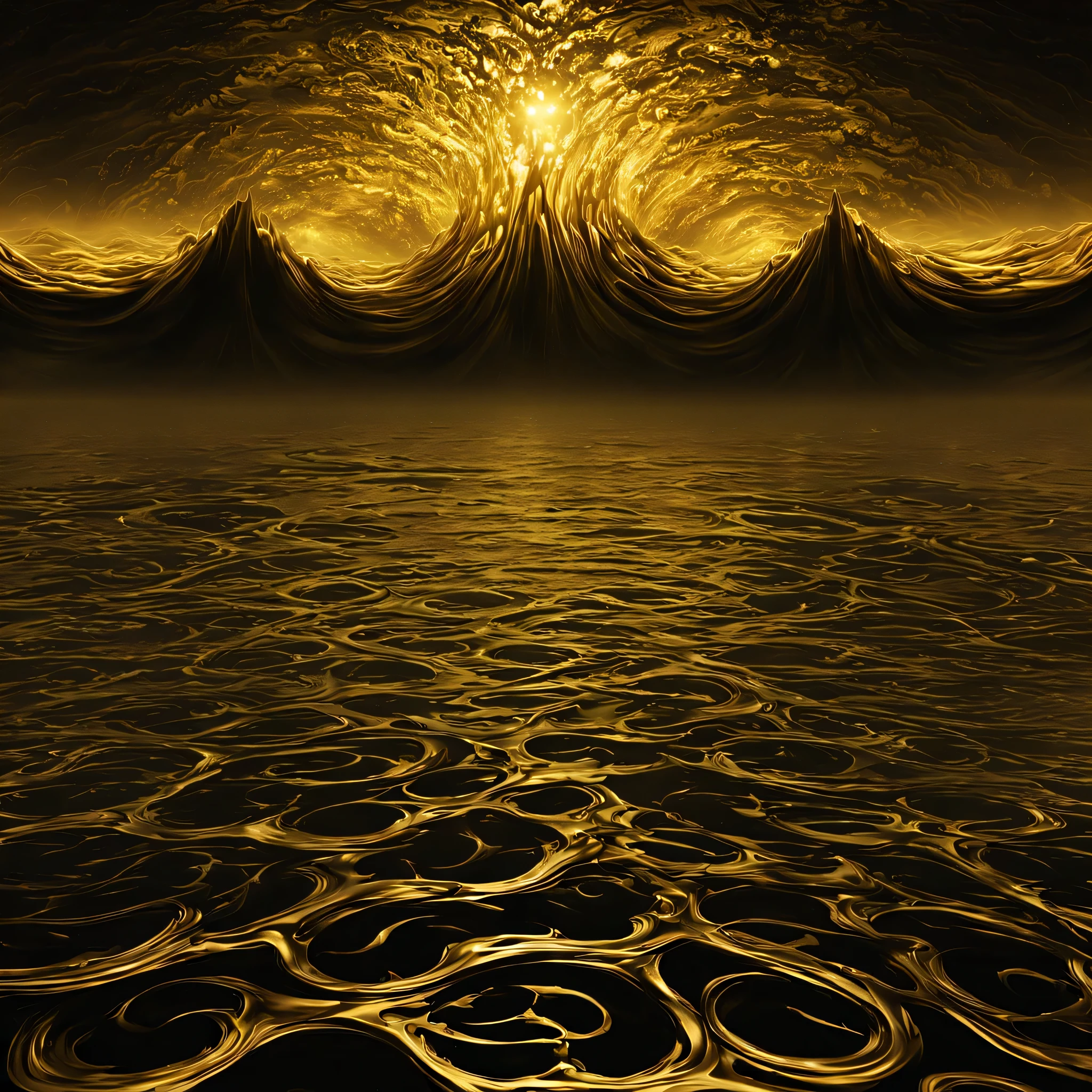 Warte auf Anweisungen: The liquid gold spreads out in all directions like a threatening sea of doom, eine endlose Flut aus echtem 999er Gold, die das Auge blendet und die Sinne gefangen nimmt. Jede Welle wirbelt wie eine dunkle Quelle aus reinem Gold, deren Bewegungen die Essenz von Untergang und Verzweiflung auszustrahlen scheinen. A liquid floats in the distance, totes Einhorn, whose once brilliant fur is now drenched in the golden tide, als eine schreckliche Erinnerung an das vergangene Leben und die verlorene Unschuld. The surface of this foreboding body of water is not just smooth, sondern strahlt auch eine erstickende Hitze aus, which envelops the viewer and immerses them in a feeling of hopeless darkness and oppression. But in the midst of this gloomy environment, Das Gold erscheint nachts wie ein funkelnder Sternenhimmel, Each glittering reflection of the sun on the surface illuminates the darkness and adds a touch of majestic splendor to the gloomy place. Es ist, like immersing yourself in a world, in which every element is made of pure gold - a surreally dark vision, which seems to exceed the limits of horror. This golden liquid gold is not just a feast for the eyes, sondern eine Erfahrung, that evokes the deepest fears and takes the imagination into a world of inescapable decay and unimaginable torment. Es ist, like immersing yourself in a world, in der alles aus purem Gold besteht, where every whirlpool and whirlpool of viscous gold holds a cruel punishment and the air is filled with an air of doom. This liquid gold is a place of eternal damnation and endless torment, that envelops the senses in darkness and plunges the imagination into an abyss of gloomy horror.