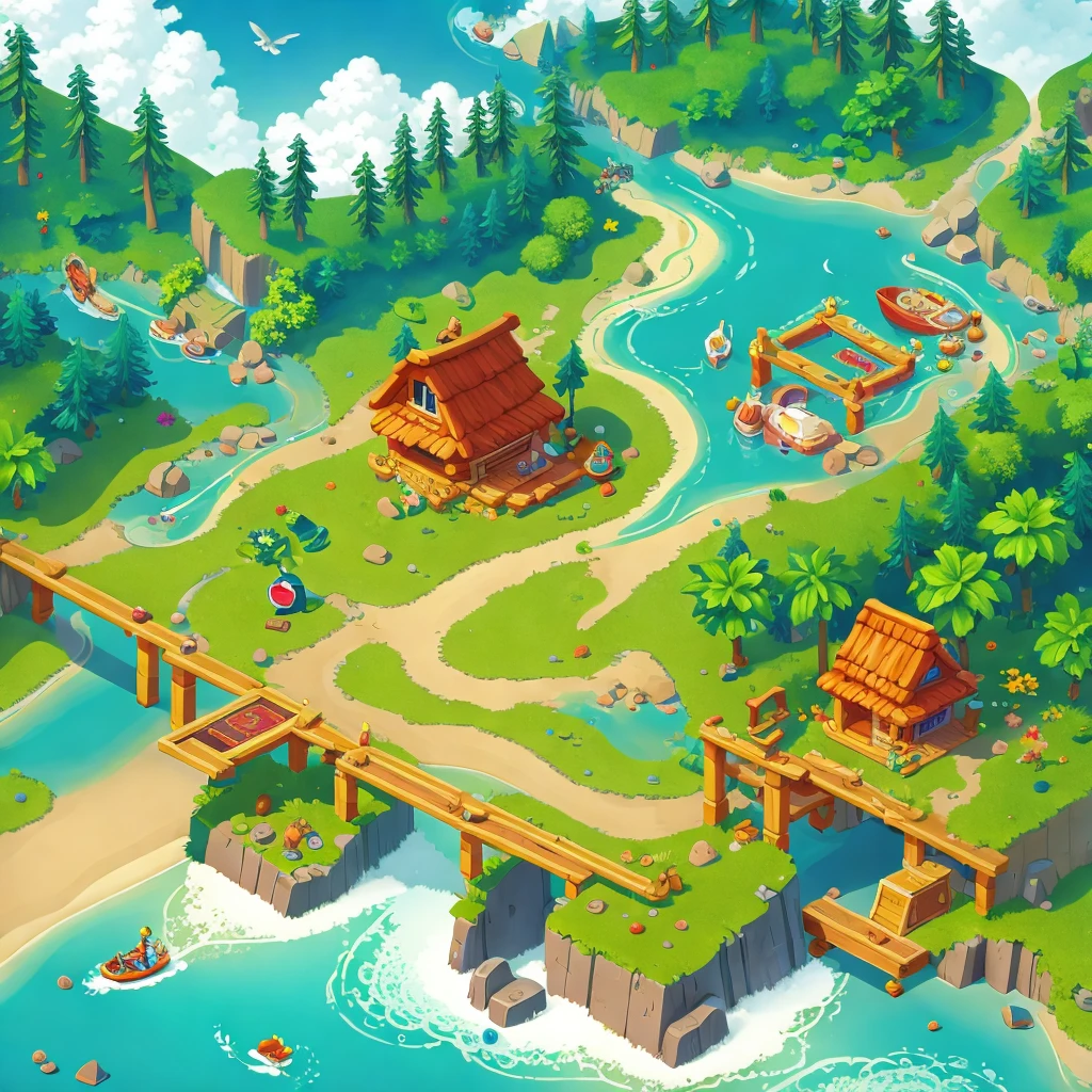 (masterpiece, best quality:1.2), building, isometric,river,sky,cloud