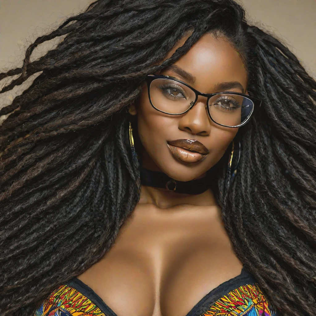 (masterpiece, best quality:1.2), 1 Kandake ebony woman, solo, sexy, with long locks, Glasses