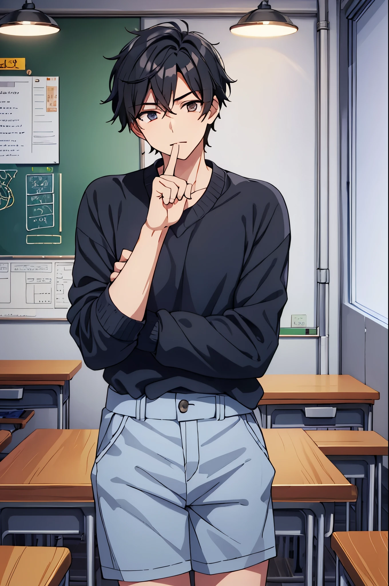 1boy,black color hair,Black shirt,red eyes,slacks,Camisa,Messy hair, 8k 分辨率, Classroom,Dilapidated classrooms,Fierce,fierce look,There is blood on the face,Domineering side leakage,Murderous eyes,upper body,icy,High cold,boys