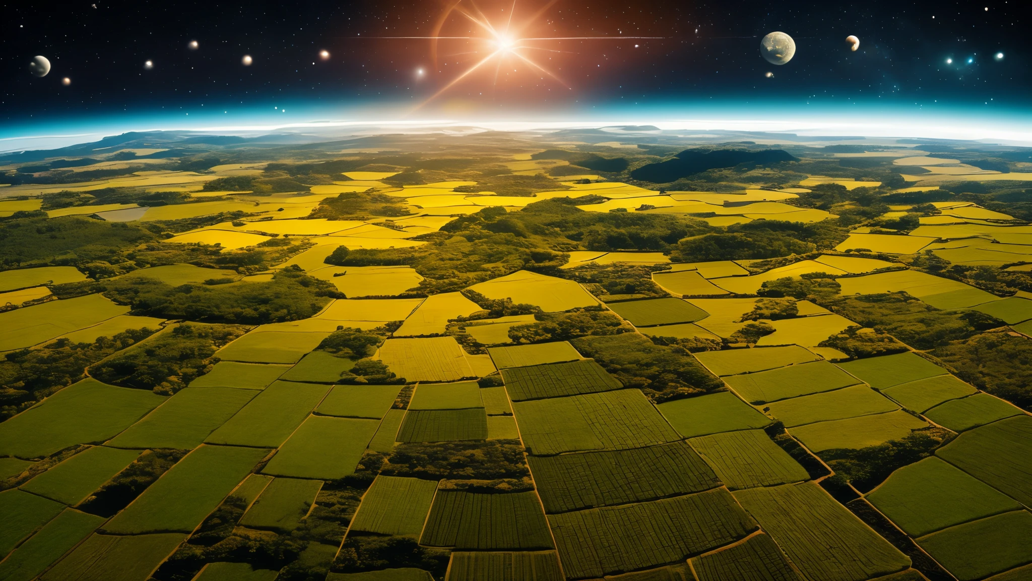 启动未来派水稻田与Space Station的创作模式,Incorporating elements from alien rice。first,Paint a deep space background,The stars are shining,The universe is boundless。in this magnificent universe,一座先进的Space Station静静地漂浮着,Its structure is complex and delicate,Reflecting the rays of the sun,Showing the brilliance of human technology。 Space Station下方,It is a rice field full of vitality and vitality。This rice field contrasts sharply with the space environment,Emerald green rice leaves and golden ears of rice sway in the sun,Like the green gem of the earth。in this rice field,A unique alien rice grows,Their shape is different from traditional rice,Taller、lush,Emits faint fluorescence。 To create a futuristic atmosphere,Can use avant-garde and abstract colors and lines,such as deep purples、Neon blue and fluorescent green, etc.。Space Station、Elements of alien rice and rice fields can echo each other,Form unique visuals。simultaneously,Pay attention to maintaining overall unity,The elements of space and rice fields are integrated into the picture.,Presenting a futuristic beauty。 In detail processing,You can add some science fiction elements,Such as advanced equipment of the space station、The mysterious texture of alien rice and more。simultaneously,It can also demonstrate the precise operation of intelligent robotic arms in rice fields.、UAV inspection and monitoring and other future agricultural scenarios。 at last,Optimization and adjustment through AI tools,使Space Station与未来派水稻田的场景更加生动和逼真。Such a design will show the perfect combination of future agriculture and space technology,and humankind’s exploration and expectation of extraterrestrial life,Filled with infinite reverie about the future。