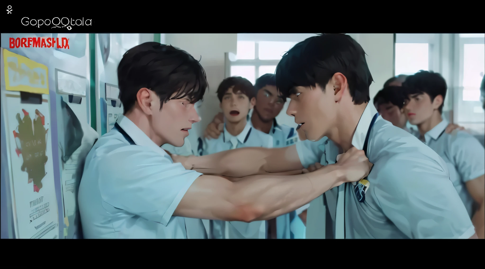 There are two handsome 16-year-old boys facing each other, they are about to go to blows.