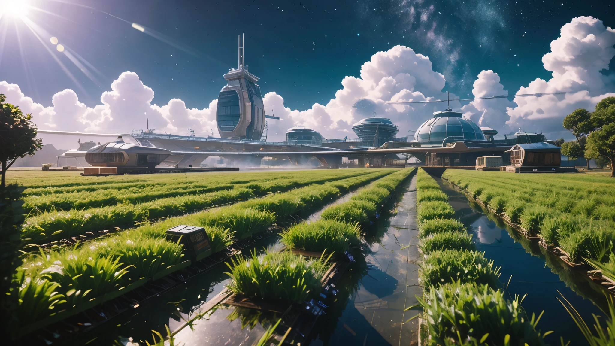 启动未来派水稻田与Space Station的创作模式,Incorporating elements from alien rice。first,Paint a deep space background,The stars are shining,The universe is boundless。in this magnificent universe,一座先进的Space Station静静地漂浮着,Its structure is complex and delicate,Reflecting the rays of the sun,Showing the brilliance of human technology。 Space Station下方,It is a rice field full of vitality and vitality。This rice field contrasts sharply with the space environment,Emerald green rice leaves and golden ears of rice sway in the sun,Like the green gem of the earth。in this rice field,A unique alien rice grows,Their shape is different from traditional rice,Taller、lush,Emits faint fluorescence。 To create a futuristic atmosphere,Can use avant-garde and abstract colors and lines,such as deep purples、Neon blue and fluorescent green, etc.。Space Station、Elements of alien rice and rice fields can echo each other,Form unique visuals。simultaneously,Pay attention to maintaining overall unity,The elements of space and rice fields are integrated into the picture.,Presenting a futuristic beauty。 In detail processing,You can add some science fiction elements,Such as advanced equipment of the space station、The mysterious texture of alien rice and more。simultaneously,It can also demonstrate the precise operation of intelligent robotic arms in rice fields.、UAV inspection and monitoring and other future agricultural scenarios。 at last,Optimization and adjustment through AI tools,使Space Station与未来派水稻田的场景更加生动和逼真。Such a design will show the perfect combination of future agriculture and space technology,and humankind’s exploration and expectation of extraterrestrial life,Filled with infinite reverie about the future。