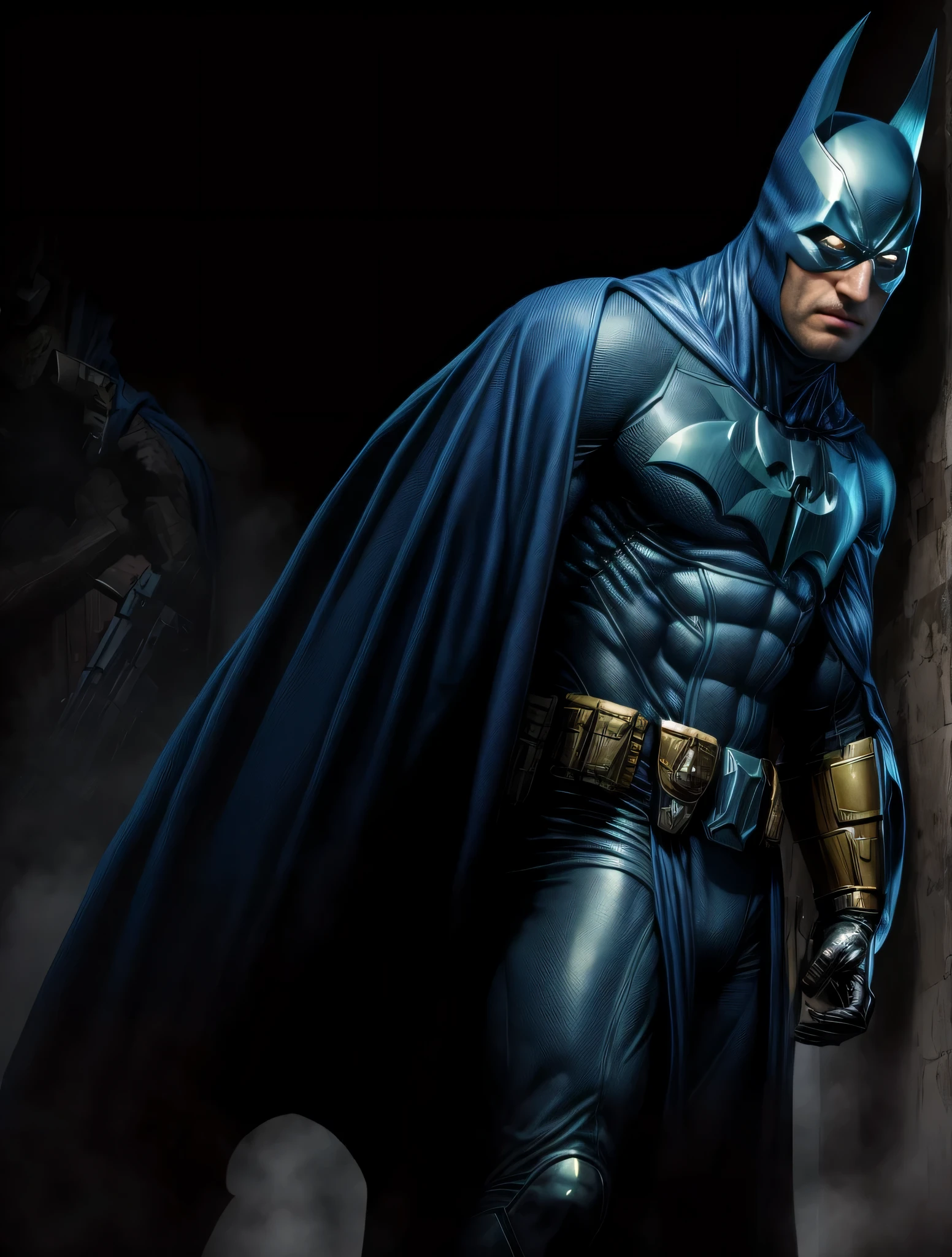 Batman statue with cape and gloves standing in front of a white background, homem Morcego portrait, portrait of homem Morcego, Cidade de Arkham, from movie homem Morcego, the homem Morcego, homem Morcego, High detail iconic character, film still of homem Morcego, arkham, angry homem Morcego, anigirl homem Morcego, homem Morcego with guns, Lee Bermejo