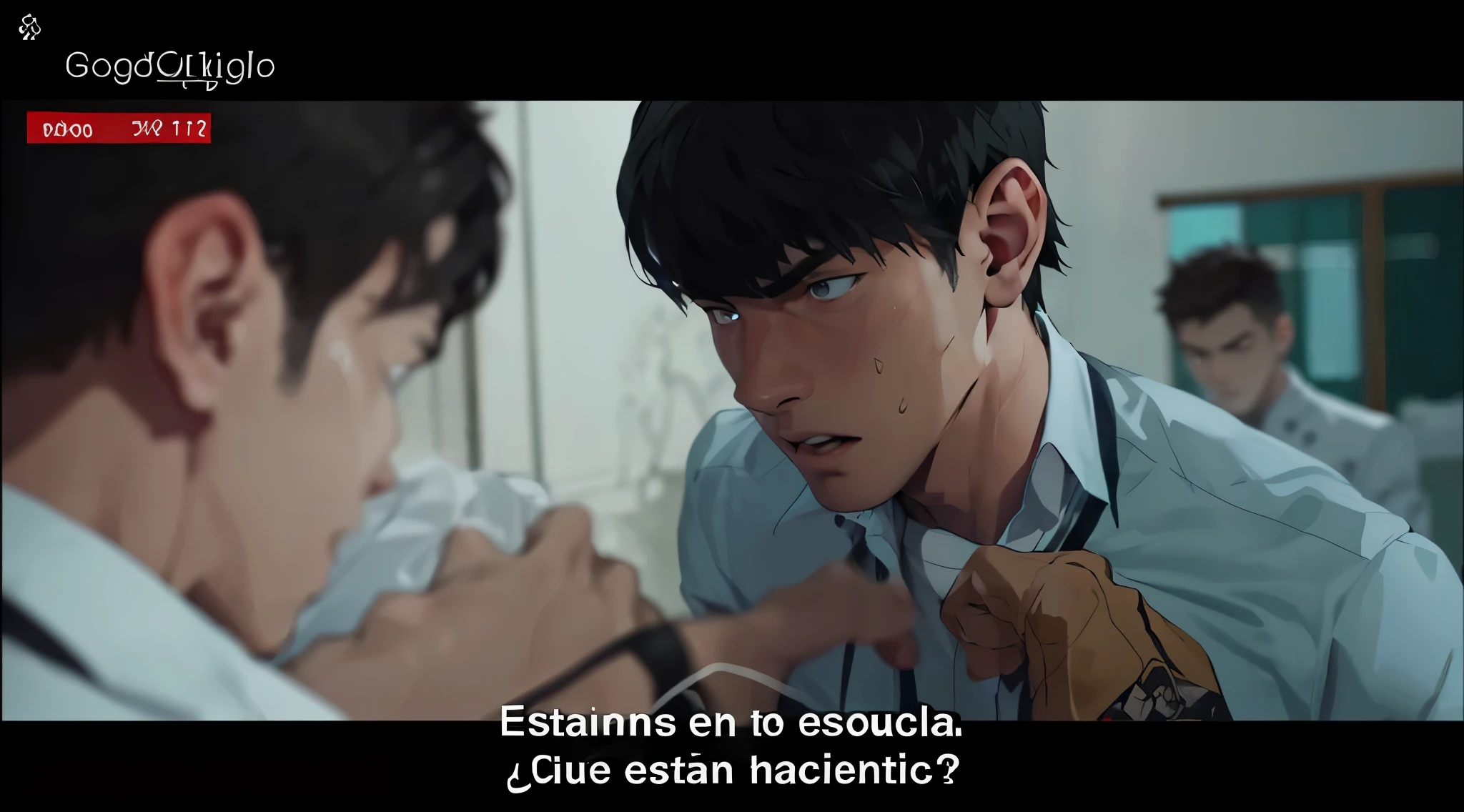 There are two handsome 16-year-old boys facing each other, they are about to go to blows.
