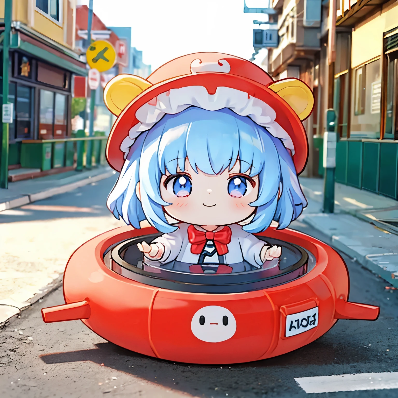 anime character（smiling girl）There is a manhole cover with a、colorful