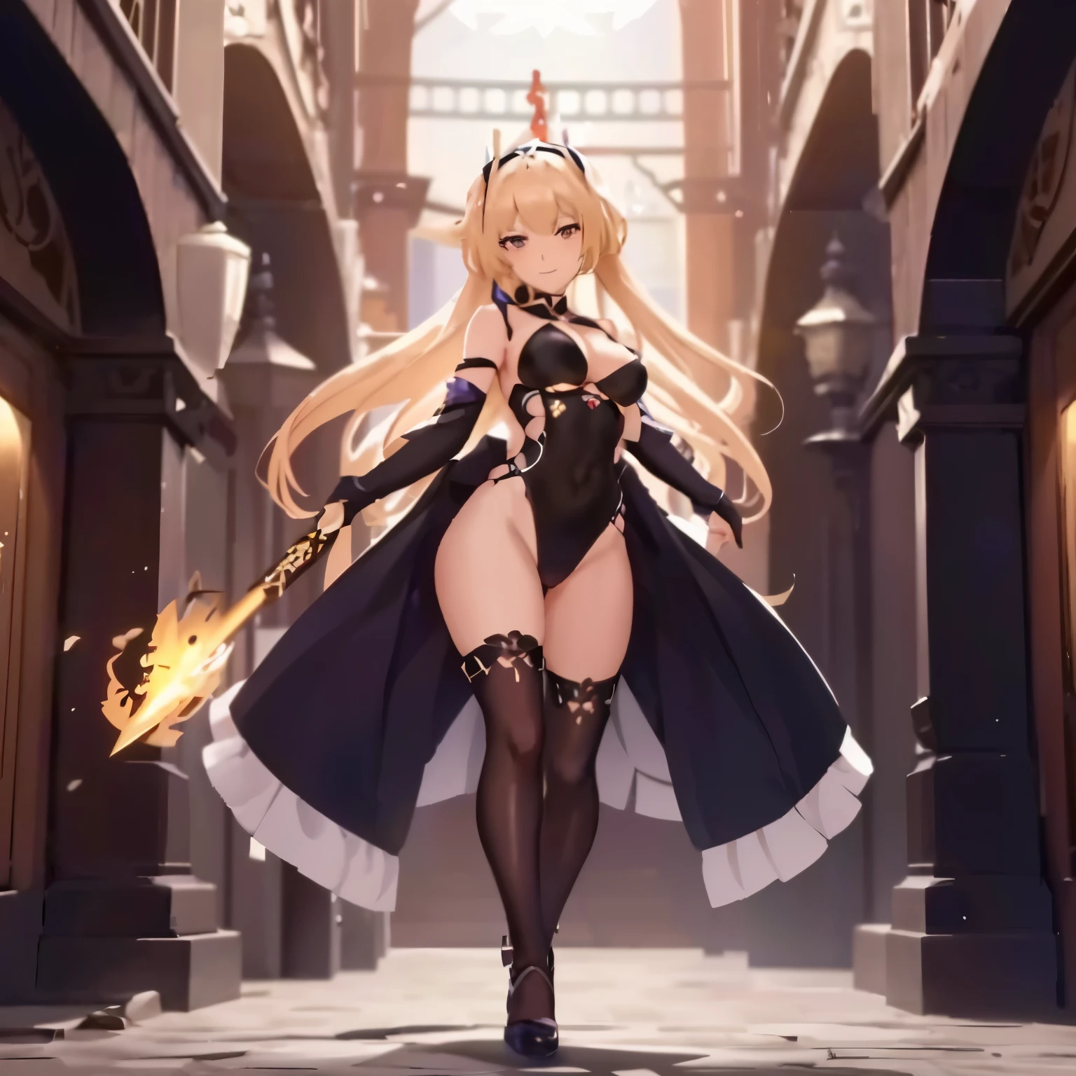 A woman wearing a black high-leg swimsuit holding a sword, ayaka genshin impact, anime goddess, ayaka game genshin impact, 2. 5d cgi anime fantasy artwork, small curve , alchemist girl, epic magical girl characters, Succubus wearing a tight high-leg swimsuit, Flirty anime witch casts a spell, Azur Lane characters, azur lane style