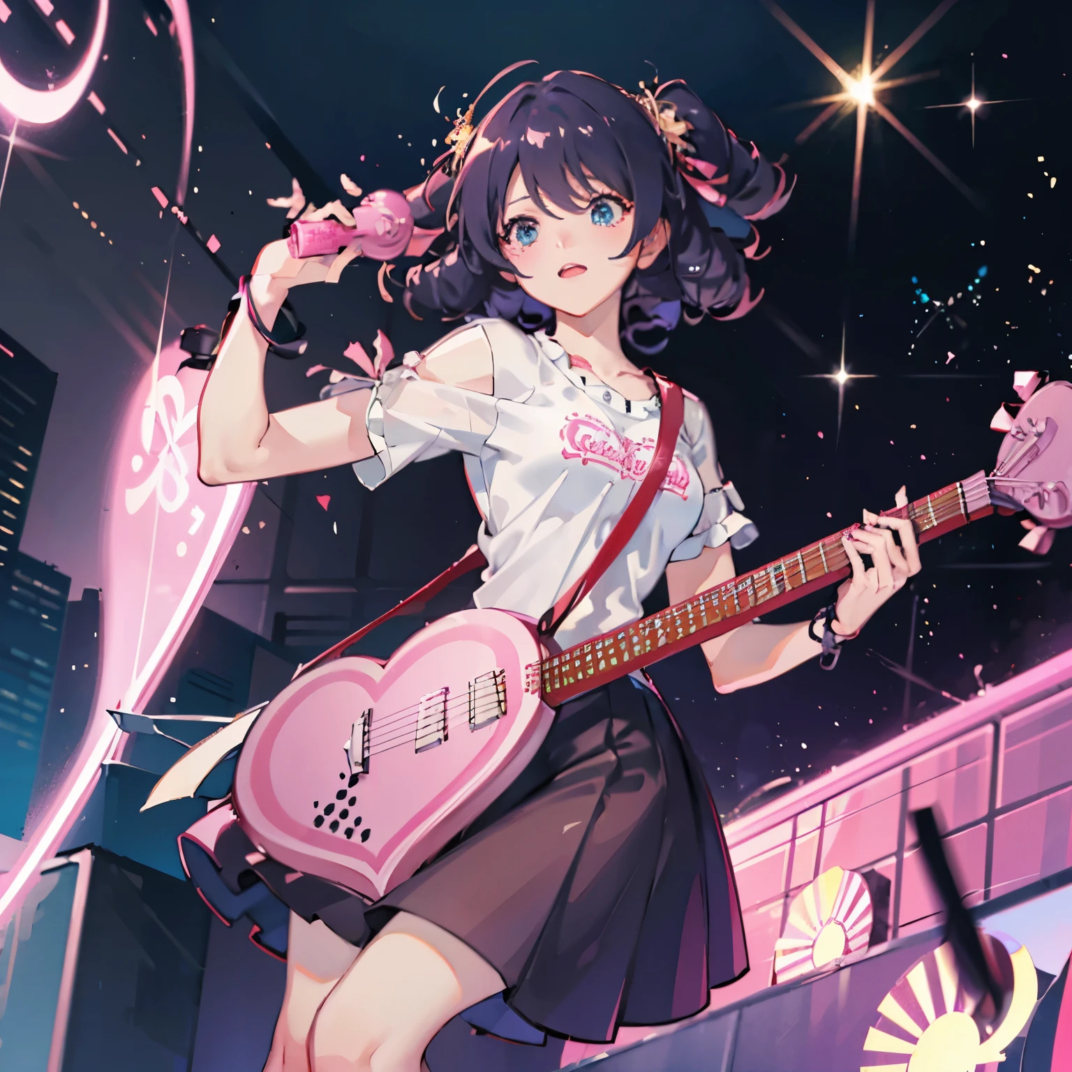 (extremely detailed CG octane render 8k wallpaper), the most beautiful artwork in the world, girl cute ROCKSTAR with pink guitar
