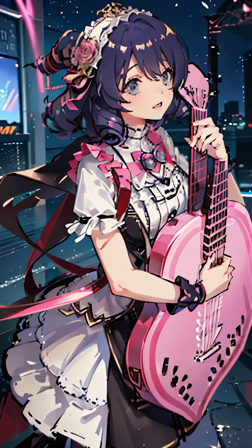 (extremely detailed CG octane render 8k wallpaper), the most beautiful artwork in the world, girl cute ROCKSTAR with pink guitar 