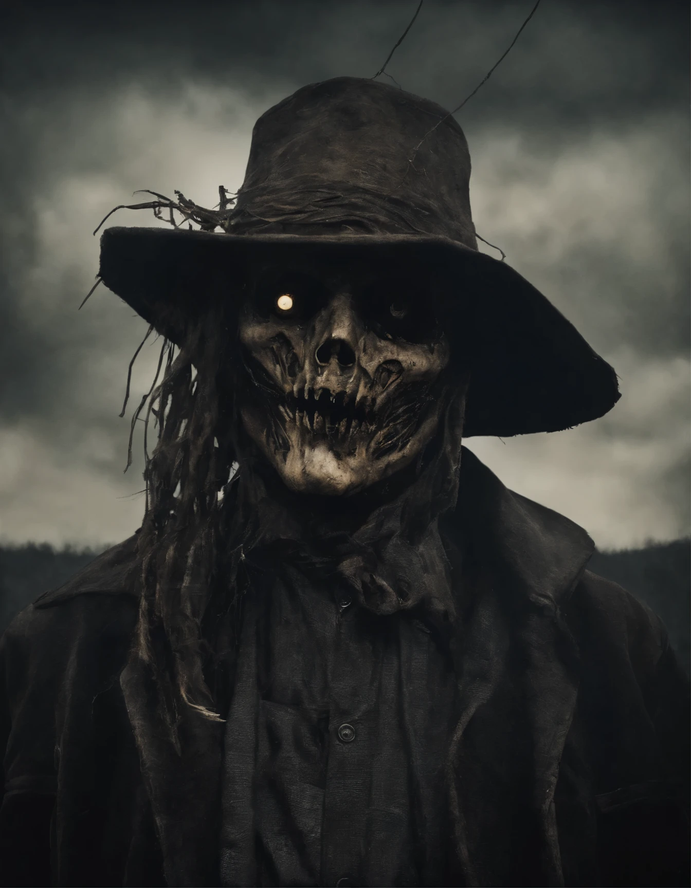 A man with roboarmillar scarecrow mask