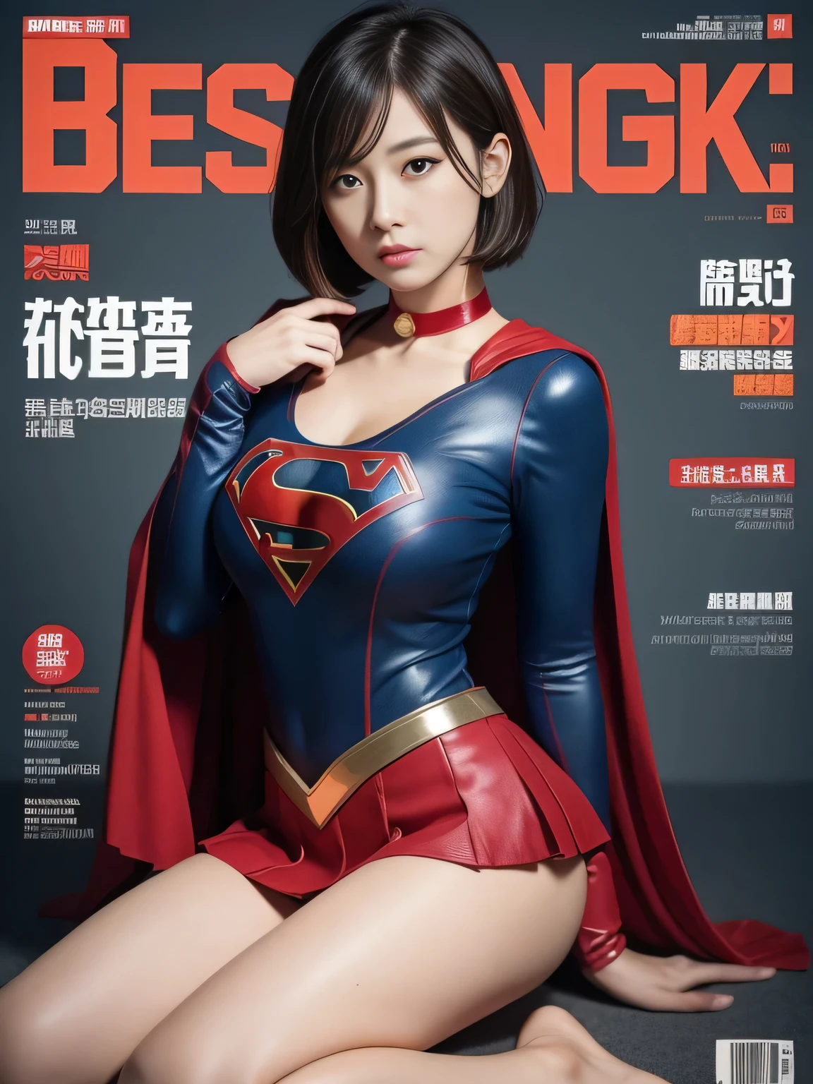 masterpiece、supergirl costume、short hair、barefoot、big and full breasts、Crisis situation、operating room、operating table、straddle、Sweat、shiny、look at the camera、provoke、Estrus、choker、Weekly magazine cover、long sleeve、red mini skirt、obscene pose、Seduce、