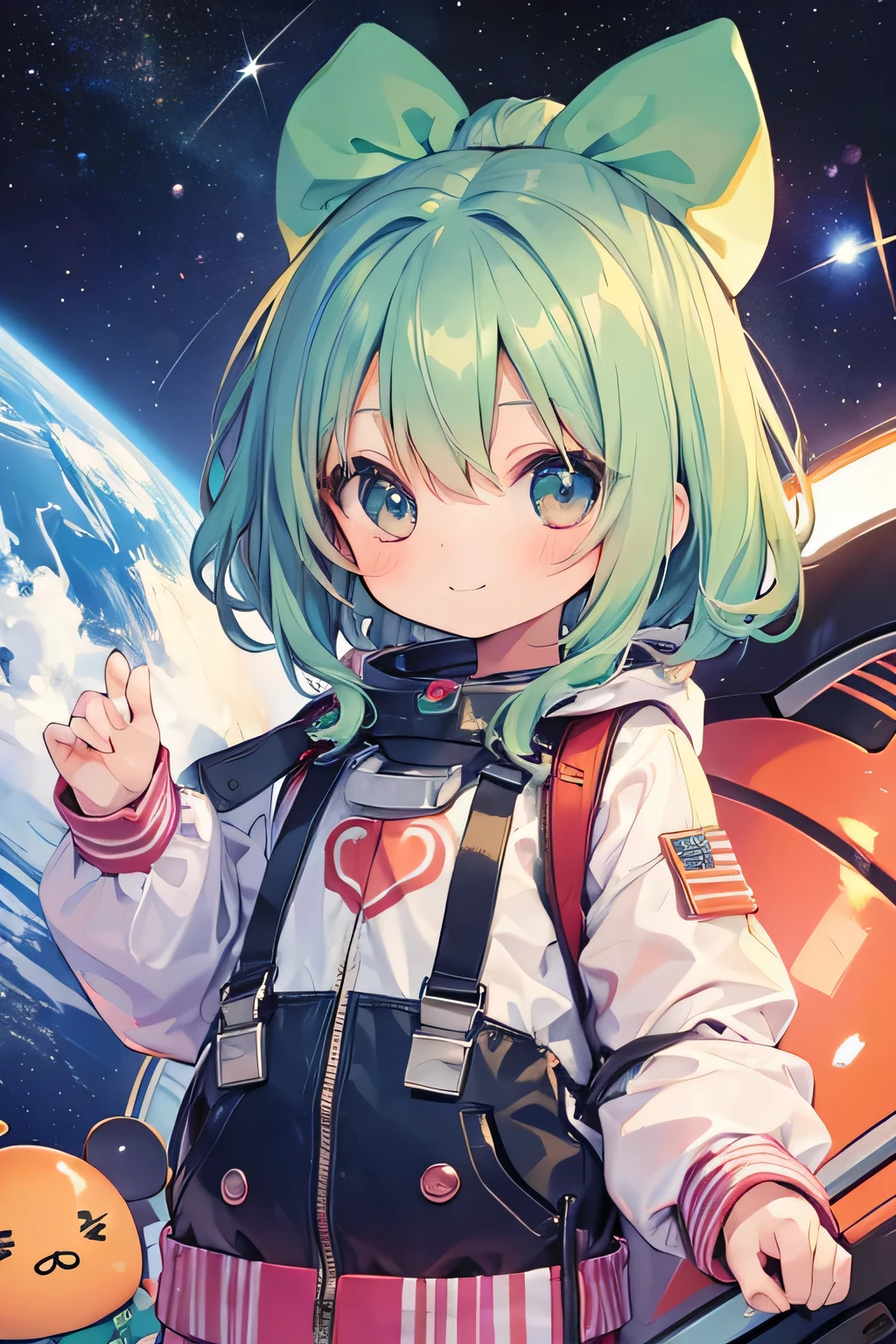 ((sticker:1.5)))、((Chibi Chara))、(((saluting)))、(((rocket launcher)))、Fluffy、1girl in、saluting、Thanks、Thank you strongest、Chibi Chara、ful body、pastel-colored hair、Fairy tale、Fantastical、mastaer piece、Best quality、high picture quality