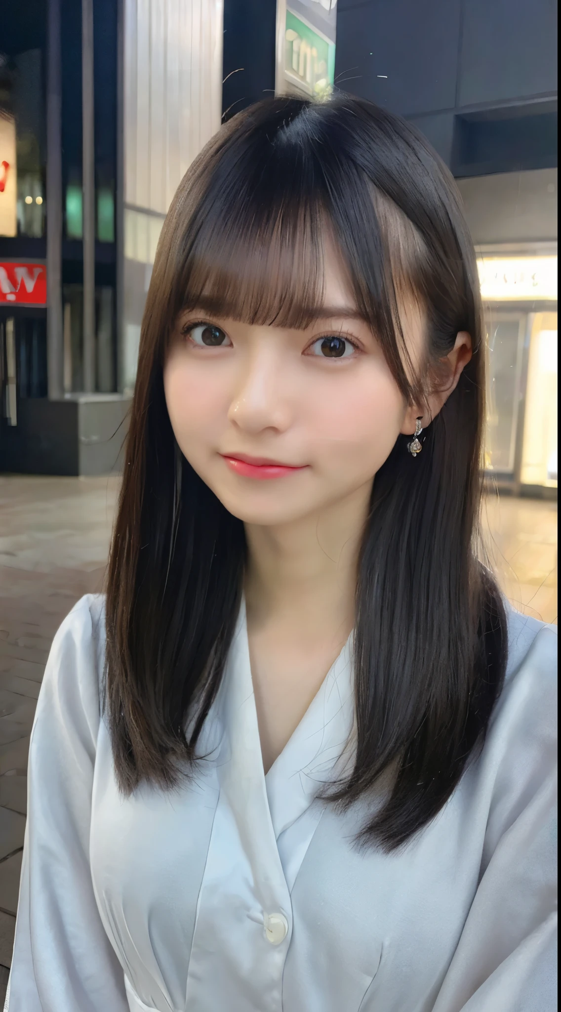 mix 4, (8k, Raw photo, best image quality, masterpiece: 1.45), (realistic, Photoreal: 1.37), one girl, cute, cityscape, night, rain, Wet, professional lighting, photon mapping, radio city, Physically based rendering, gradient black hair, gray hair, short curly hair, Handsome, with a girl, (((Randomly generated private clothes))), highest quality photos, High resolution, 1080p, (clear face), (Detailed facial description), (detailed description of handasterpiece), (Detailed CG)、extreme light and shadow、messy hair、master work、Rich details、(detailed facial features)、(highest quality photoasseter muscle part)、(detailed eye)、look in front of you、thin clavicle、((slender and big))、((Office Looksuit)))、((cute服))、((Shinjuku City))、(Take photos from random viewpoints)、(((first round)))、earrings、big smile、Draw the whole body from the knees、
