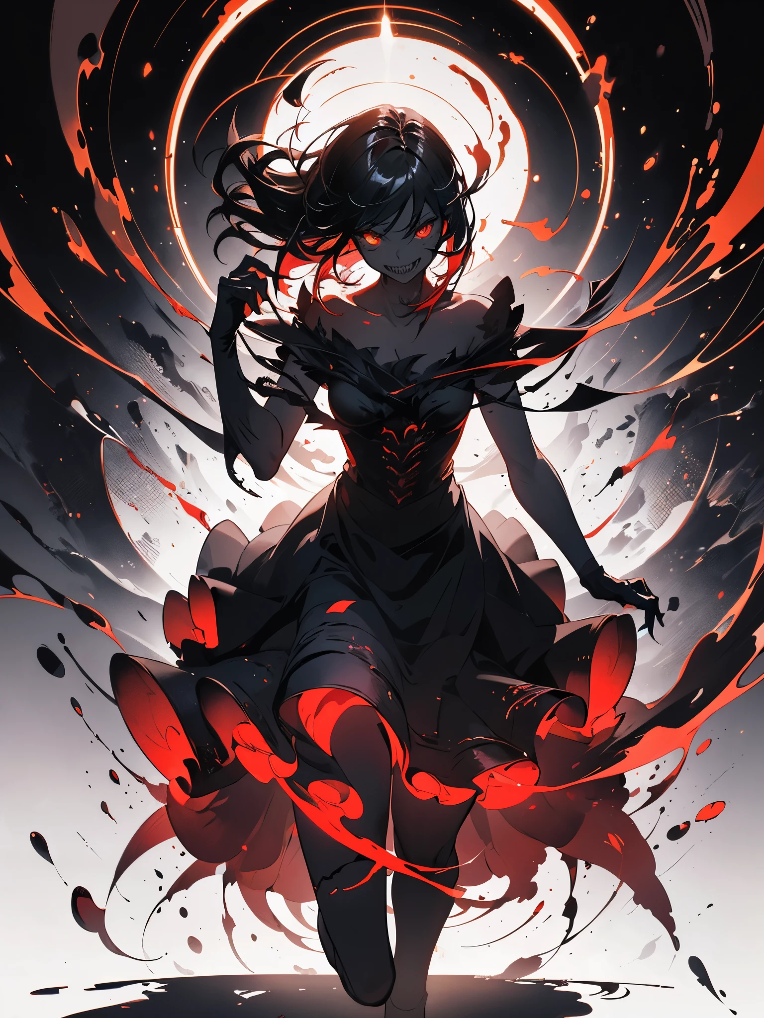 Girl playing with her shadow, (((her shadow has red eyes and sharp teeth))), in a dark room, {extremely detailed 16k CG unit wallpaper}, expansive landscape photography, (a bottom view with focus on scene), (wide open field view), (low angle shot), (high light: 1.0), (low light: 1.7), (warm light source: 1.0), complex details, (iridescent colors: 1.0), (bright lighting), (atmospheric lighting)