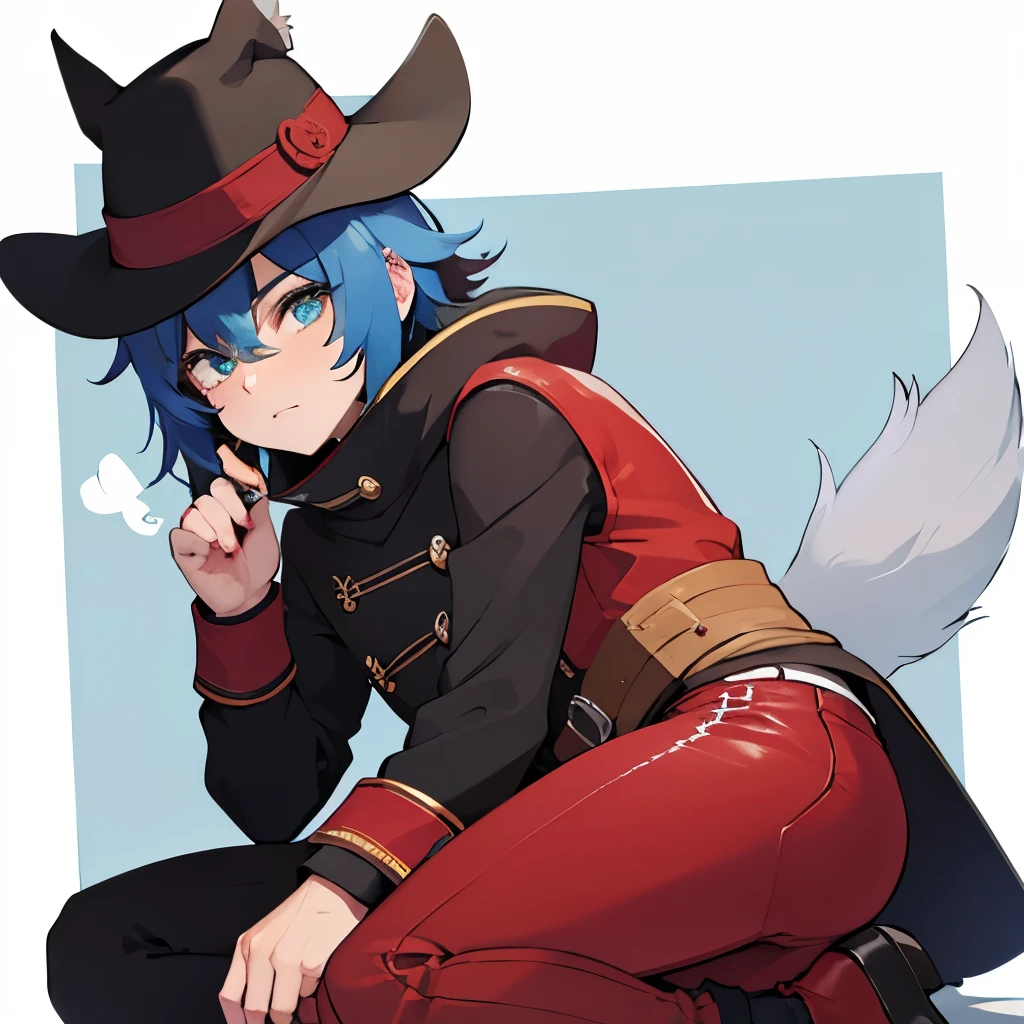 Zorro furry masculino de chaqueta y gorra verde, pantalones azules, zapatillas negras, guantes marrones y bufanda roja