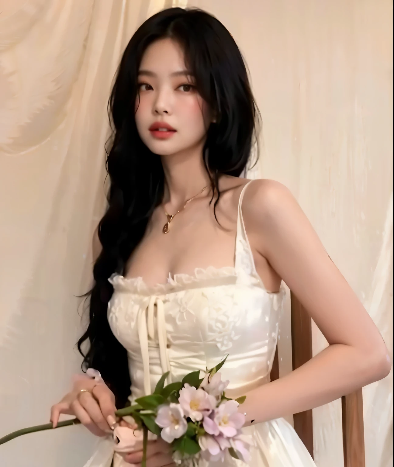 medium close-up, cleavage, Joyuri, jo yuri, Yuri, ((Best quality, 8k, Masterpiece :1.3)), 1girl, Pretty woman with emphasizing slender abs :1.3, (Dark brown hair, Ponytail, Huge breasts :1.2), Wet body:1.2, Pool, Ultra-detailed face, Detailed eyes, Double eyelid
