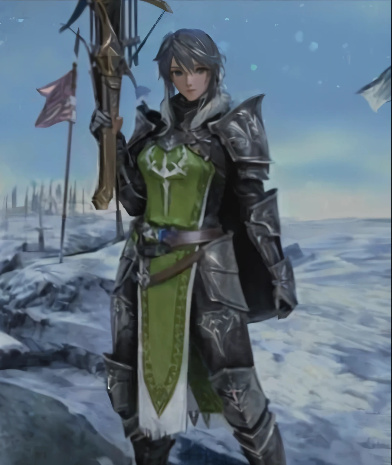 a close up of a person in a green and black outfit, picture of female paladin, pretty female cleric, female cleric, in monster hunter armor, female paladin, gorgeous female paladin, wearing monster hunter armor, wearing cloak on blasted plain, final fantasy 14 style, picture of a male cleric, fantasy paladin woman, thancred waters, sideboob