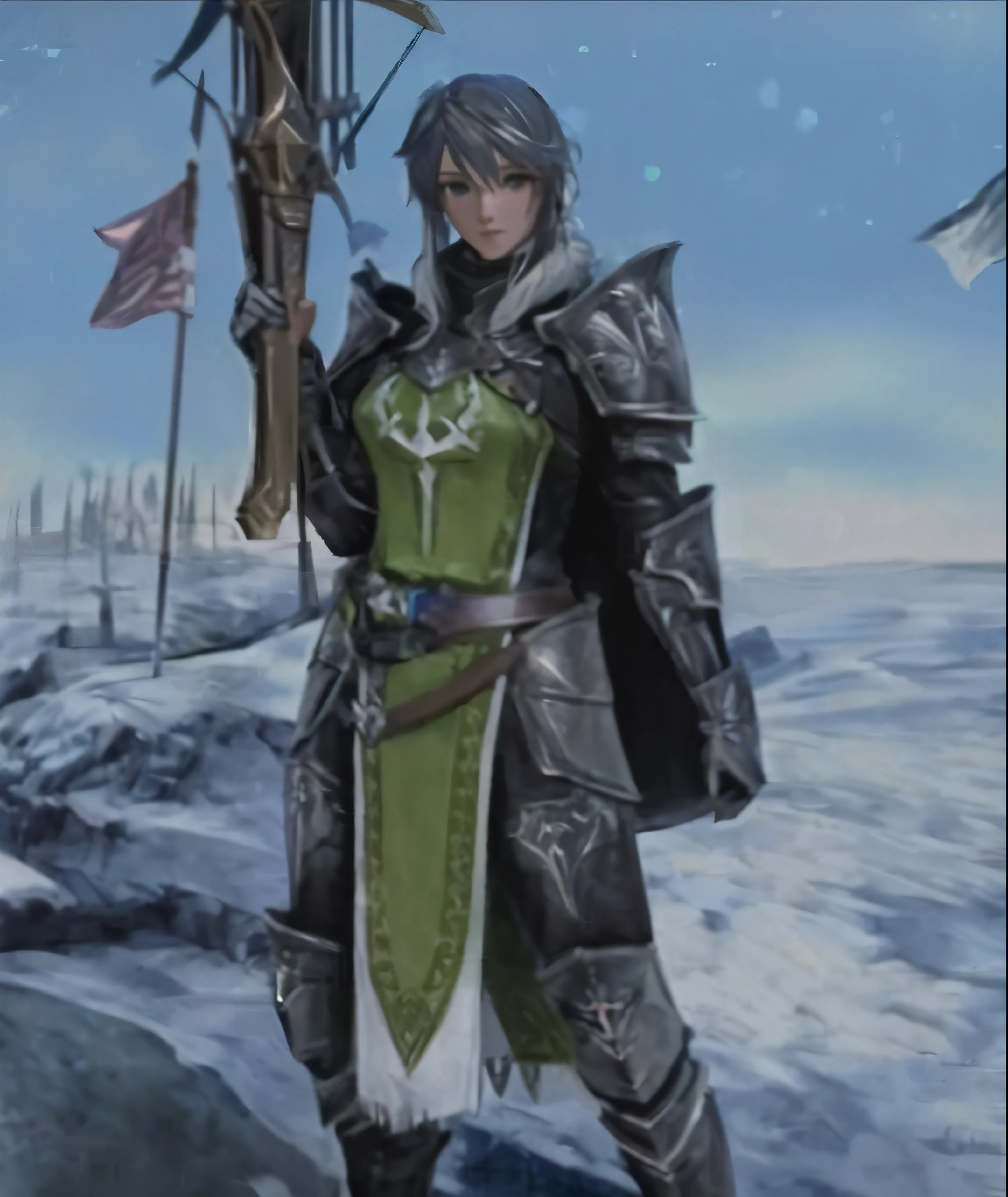 a close up of a person in a green and black outfit, picture of female paladin, pretty female cleric, female cleric, in monster hunter armor, female paladin, gorgeous female paladin, wearing monster hunter armor, wearing cloak on blasted plain, final fantasy 14 style, picture of a male cleric, fantasy paladin woman, thancred waters, sideboob